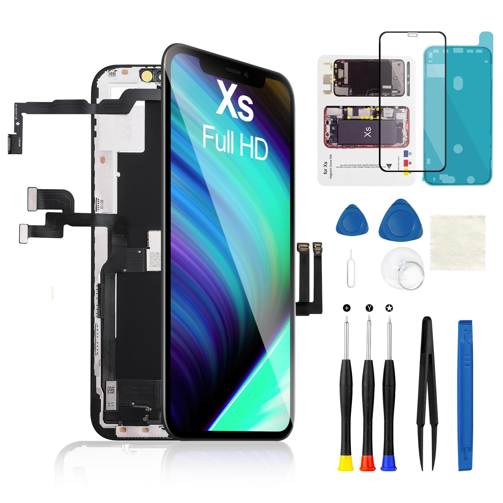 for iPhone Xs Screen Replacement LCD FHD Display 3D Touch Digitizer Frame 5.8 inch Full Assembly with Repair Tool Kit Waterproof Adhesive for Model A1920, A2097, A2098, A2099, A2100