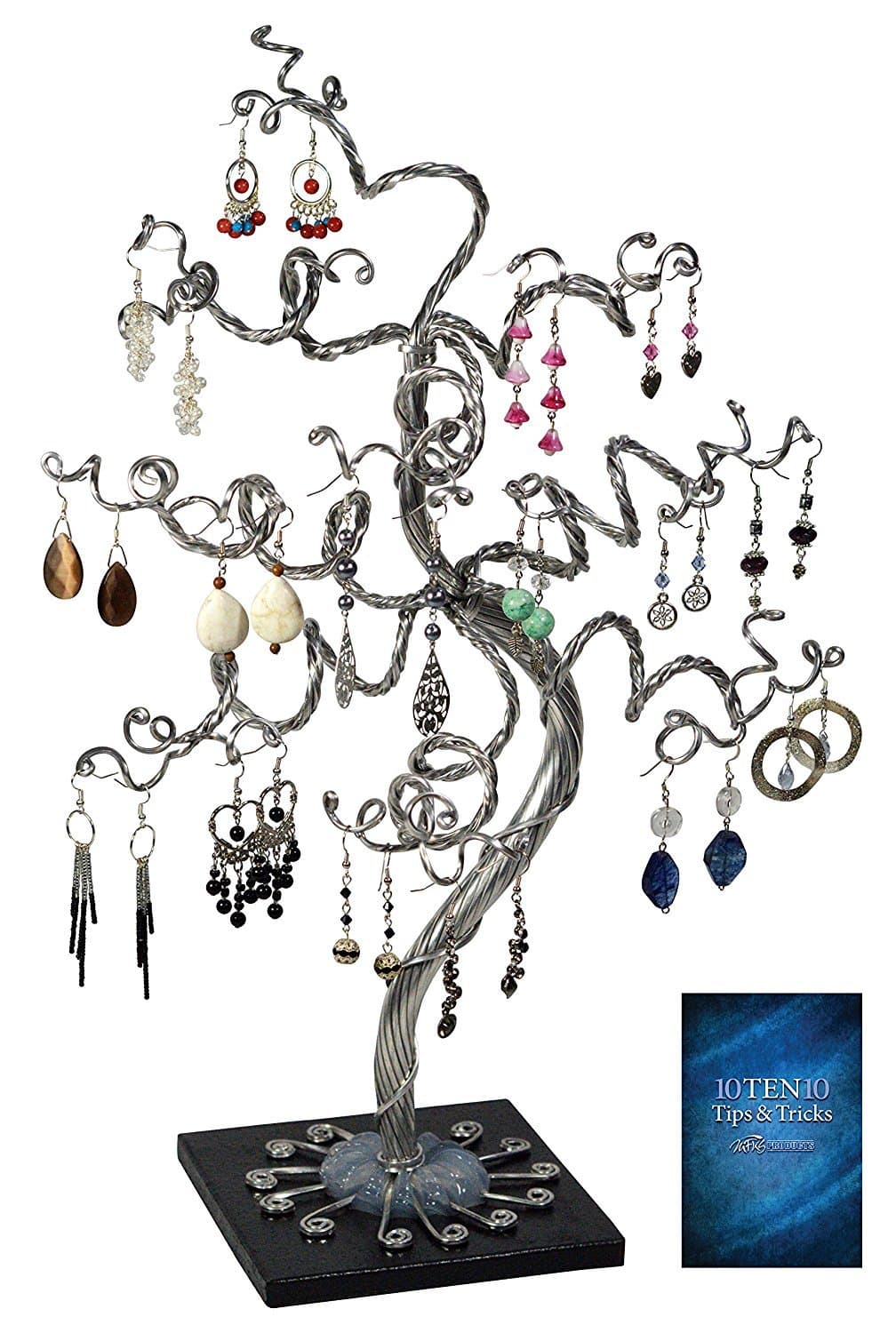 Adjustable Aluminum Jewelry Tree Organizer, Holder & Display – Medium Silver w/ Black Base – Bundle – 2 Items