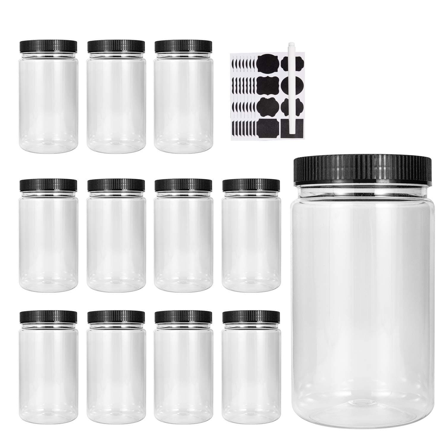 34oz Plastic Jars with Lids,Accguan Round Containers, Ideal for Kitchen & Household Storage of Goods .set of 12