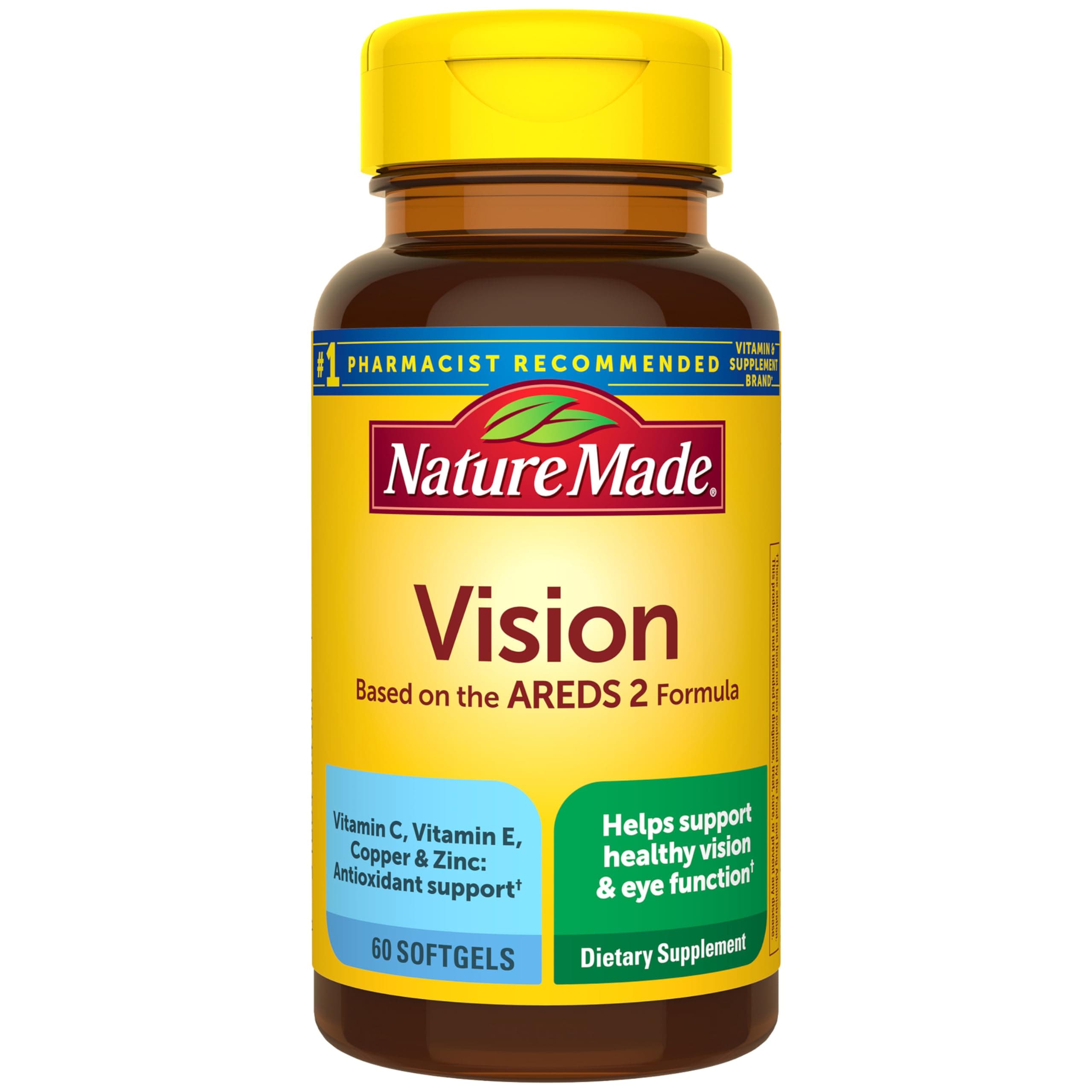 Vision Based on the AREDS 2 Formula, Eye Vitamins with Lutein & Zeaxanthin, Vitamin C, Vitamin E, Zinc and Copper for Healthy Vision and Eye Function Support, 60 Softgels, 30 Day Supply