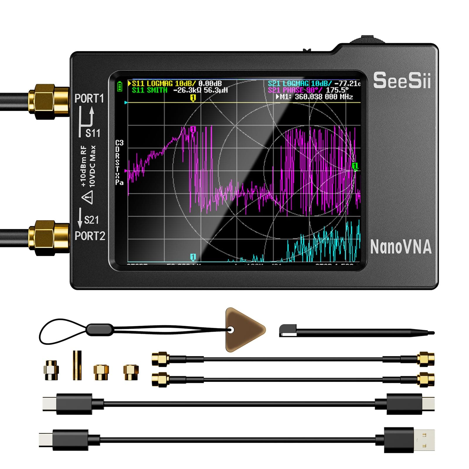 SEESII Nanovna-H Vector Network Analyzer,Upgraded HW3.7 9KHz-1.5GHz MF HF VHF UHF Antenna Analyzer, Measuring S Parameters, Voltage Standing Wave Ratio,Phase,Delay,Smith Chart,Support Data Storage