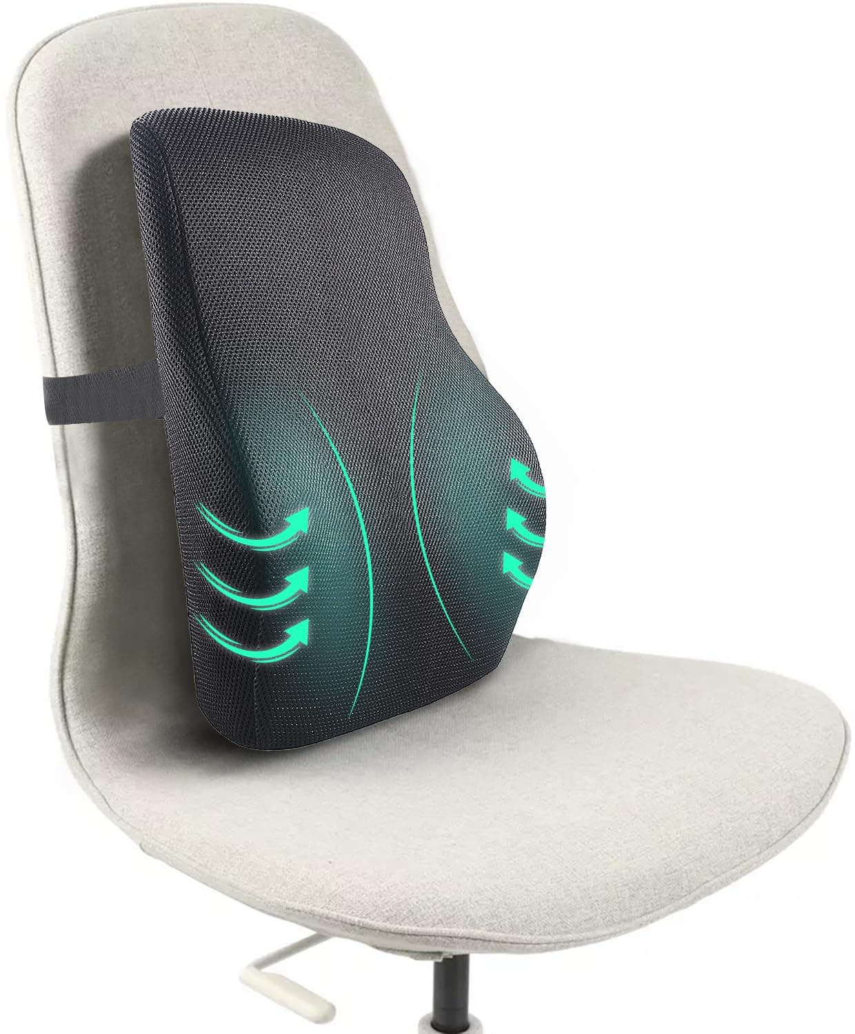 Lumbar Support Memory Foam Orthopedic Back Cushion – Back Rest Cushion for Car, Chair and Office Chair (17.5" L× 15.5" W × 5.5" H) Black