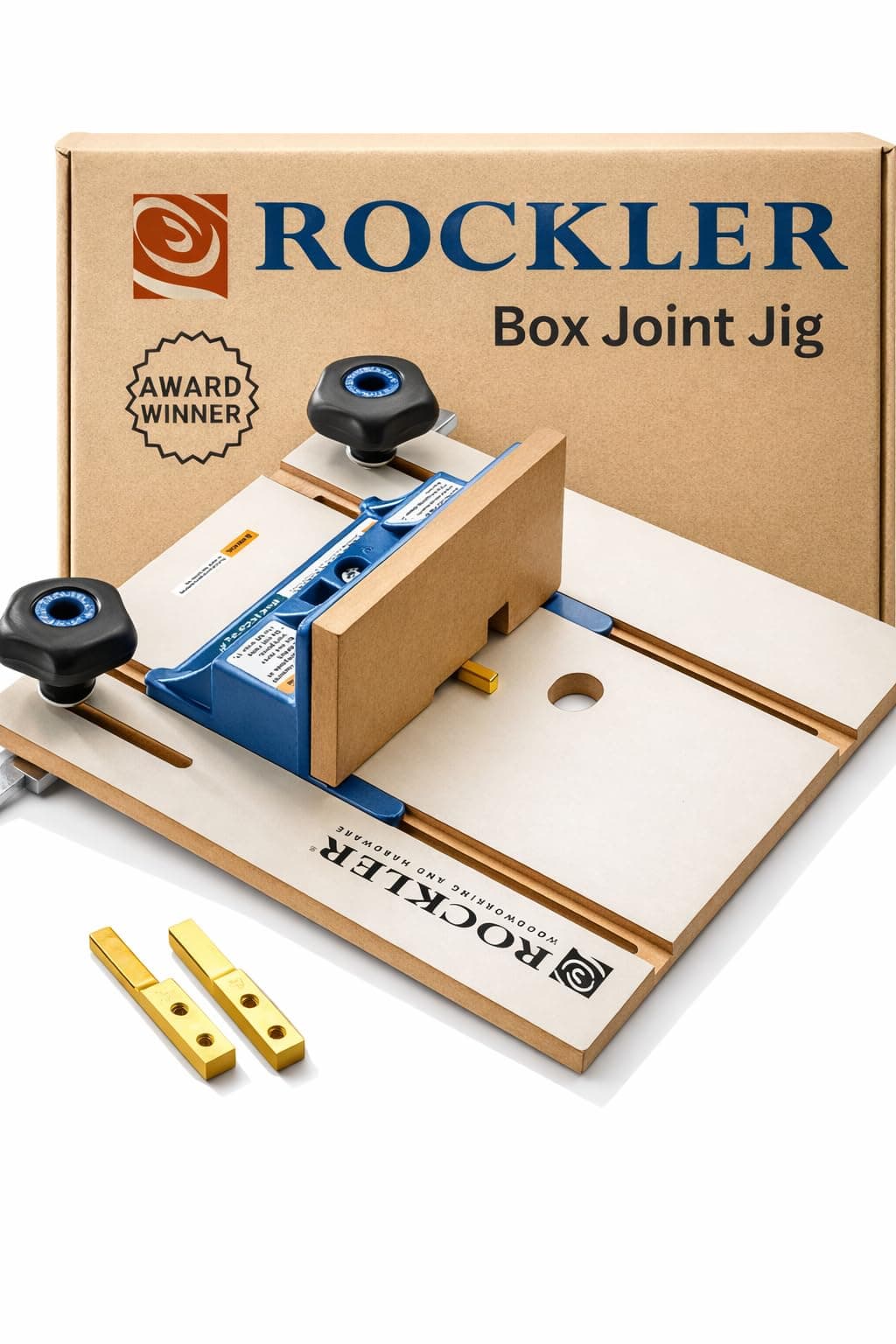 Router Table Box Joint Jig - Finger Joint Indexing Keys w/Three Finger Widths ¼”, ⅜” & ½” - Stable MDF Router Fence w/Low-Friction Melamine Coating - Knobs to Lock Platform w/ ¾” Miter Slot