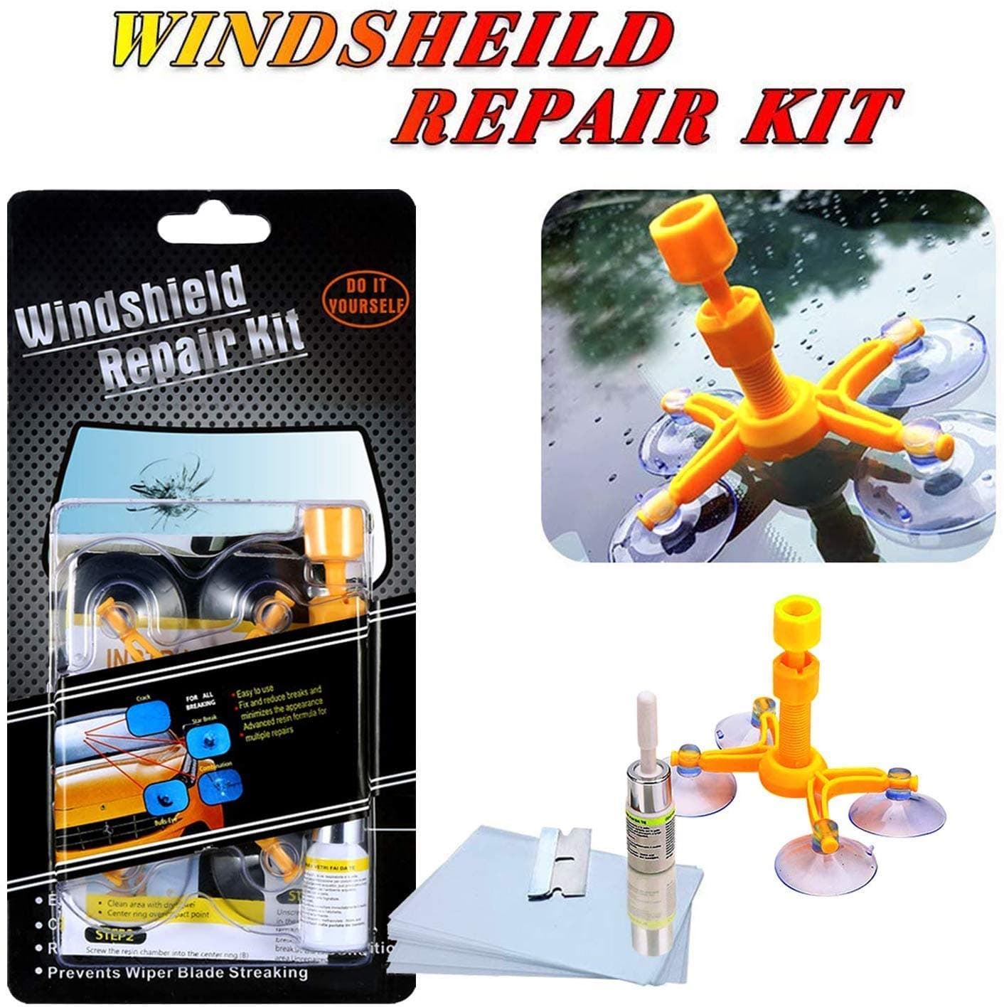 Auto Windshield Repair Tool, Car Windshield Repair Kit with Windshield Repair Resin for Windshield Chip Repair, Windshield Crack Repair and Glass Repair