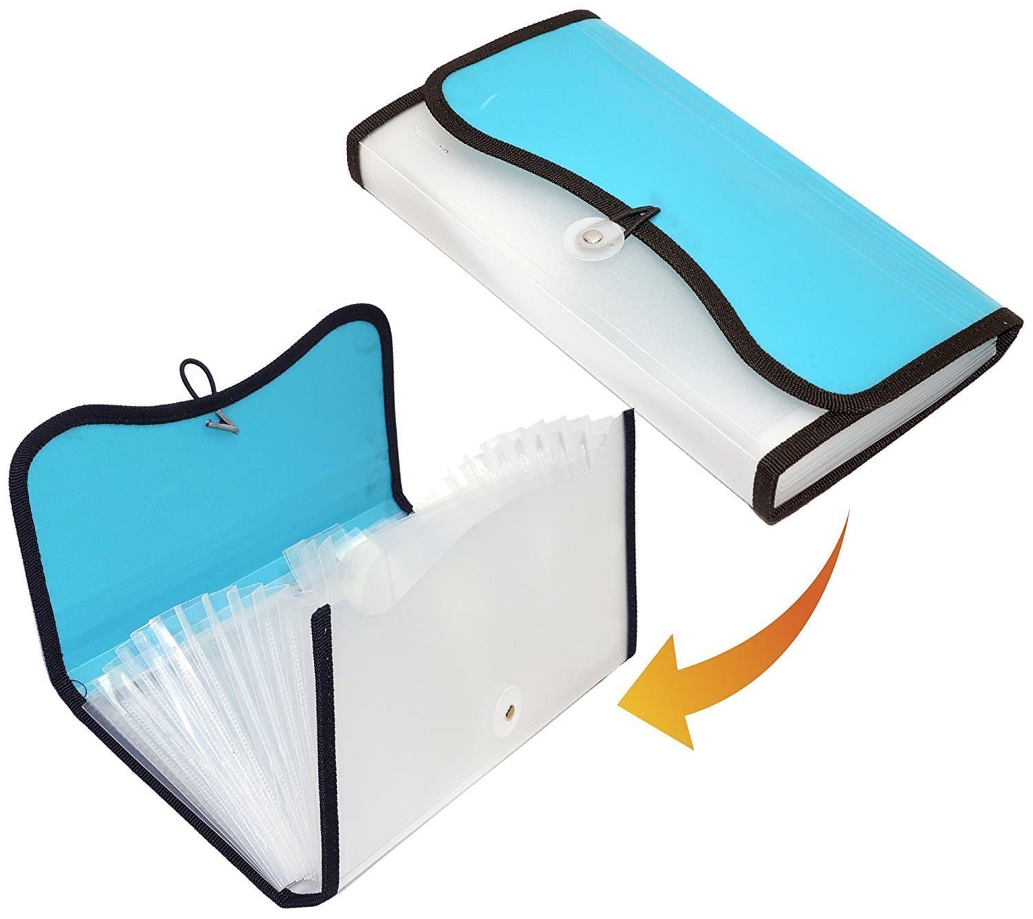 RangTeq Expanding Cheque Book Holder Case, 13 Pocket Passbook Document Holder With Elastic Swing (Colours May Very), Multicolour