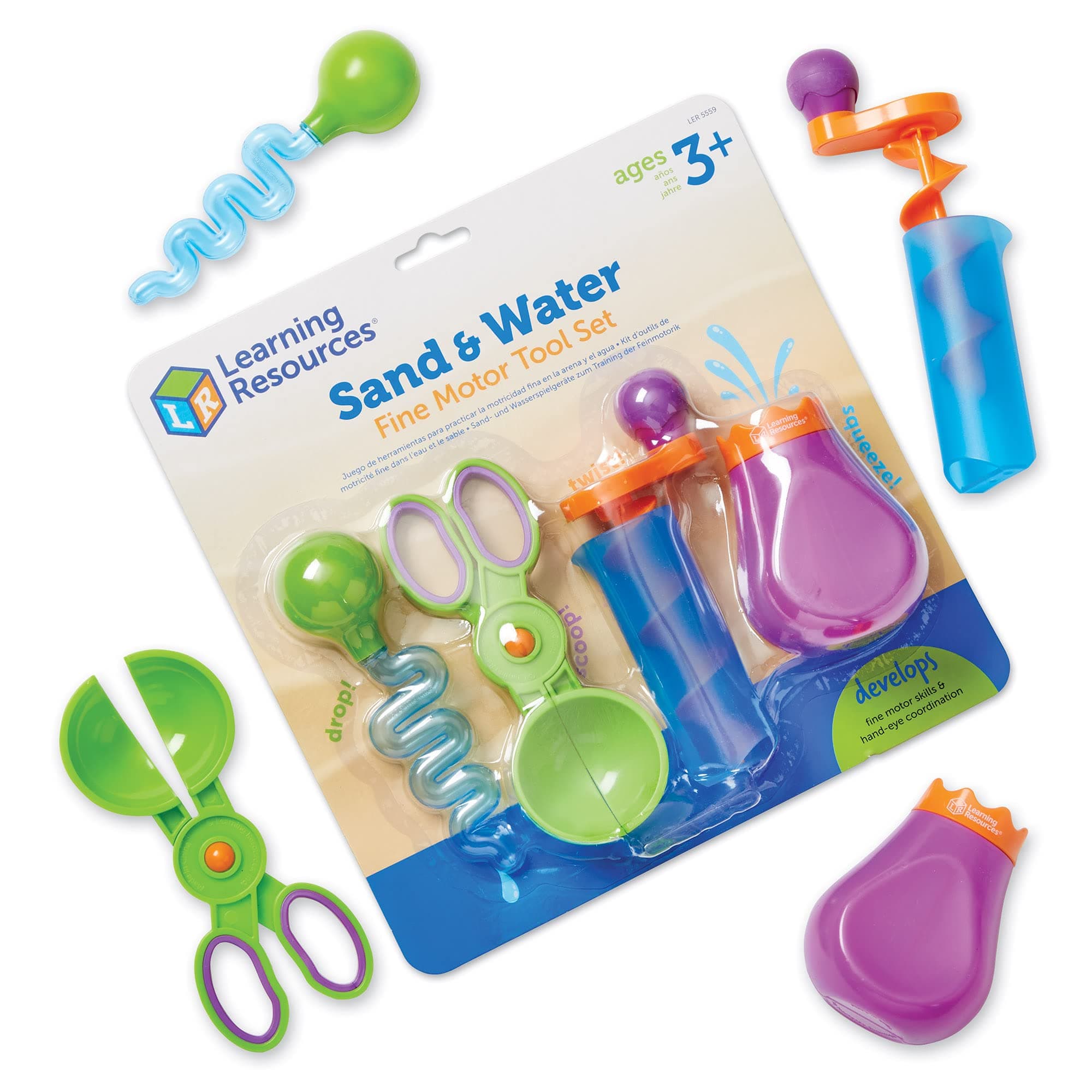 Sand & Water Fine Motor Set, Fine Motor and Sensory Toy, Sand Box Toys, 4 Pieces, Ages 3 4 5 Plus