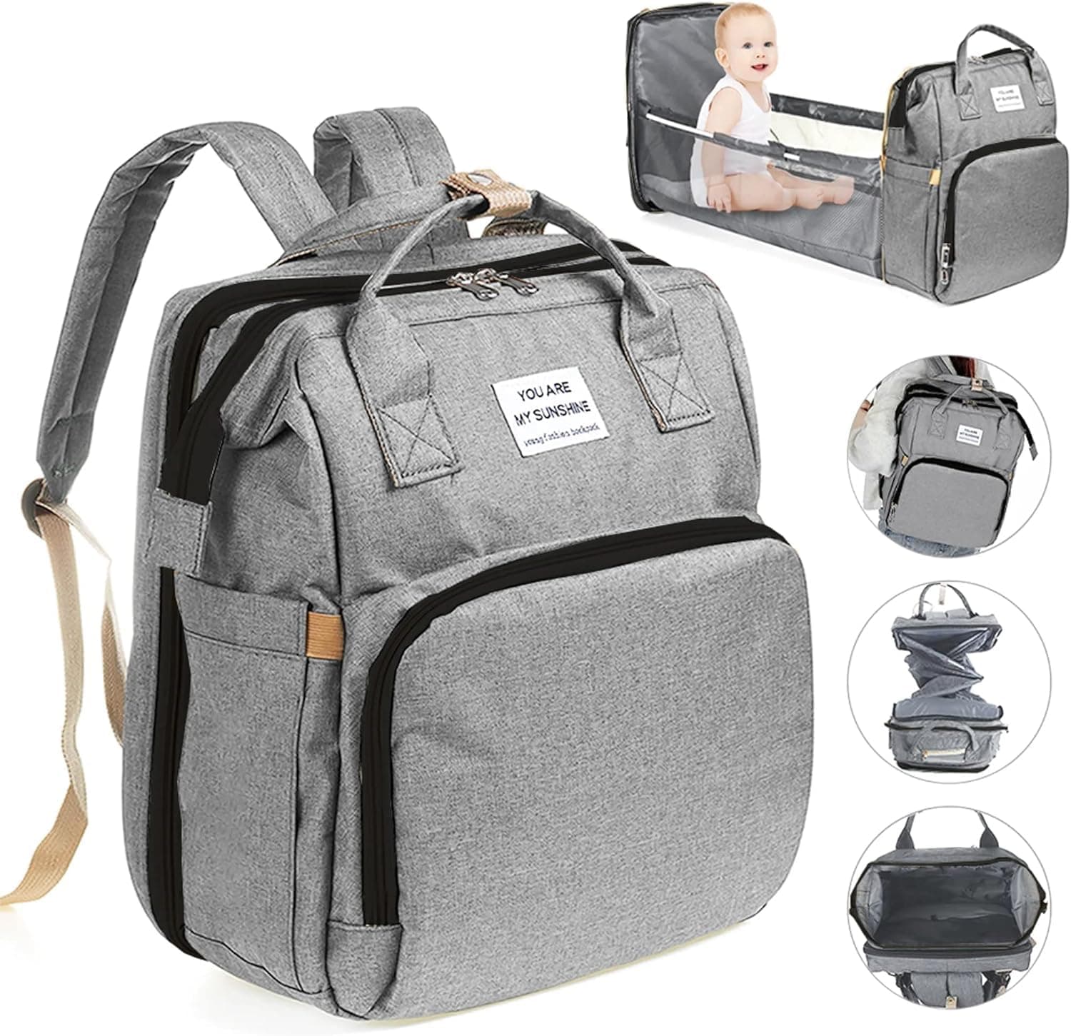 BLUEWORD Multifunctional Diaper Backpack - 3 in 1 Design with Changing Pad, Waterproof Excellence for Boys and Girls in Stylish Gray."