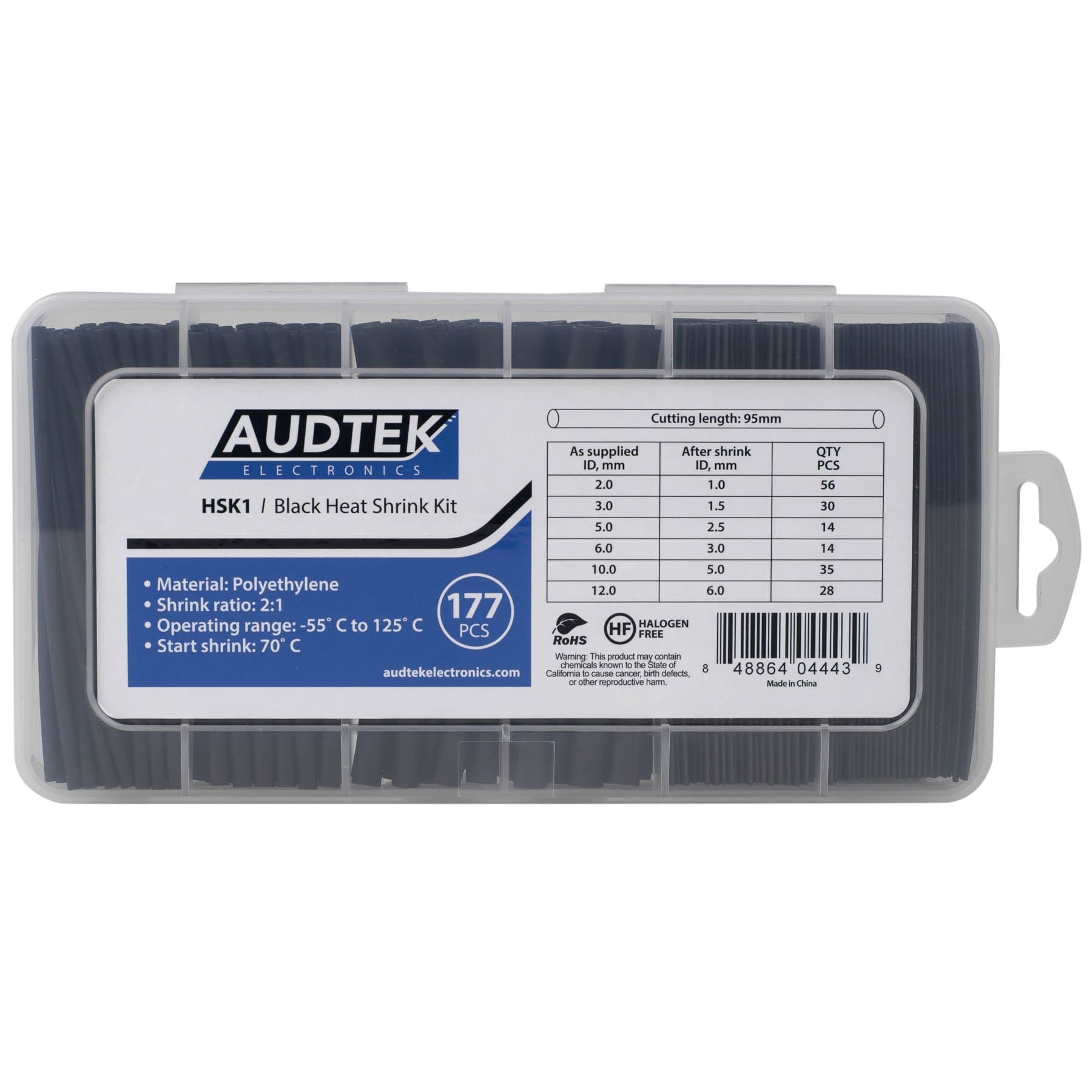 Audtek Black Heat Shrink Kit 177 Pieces
