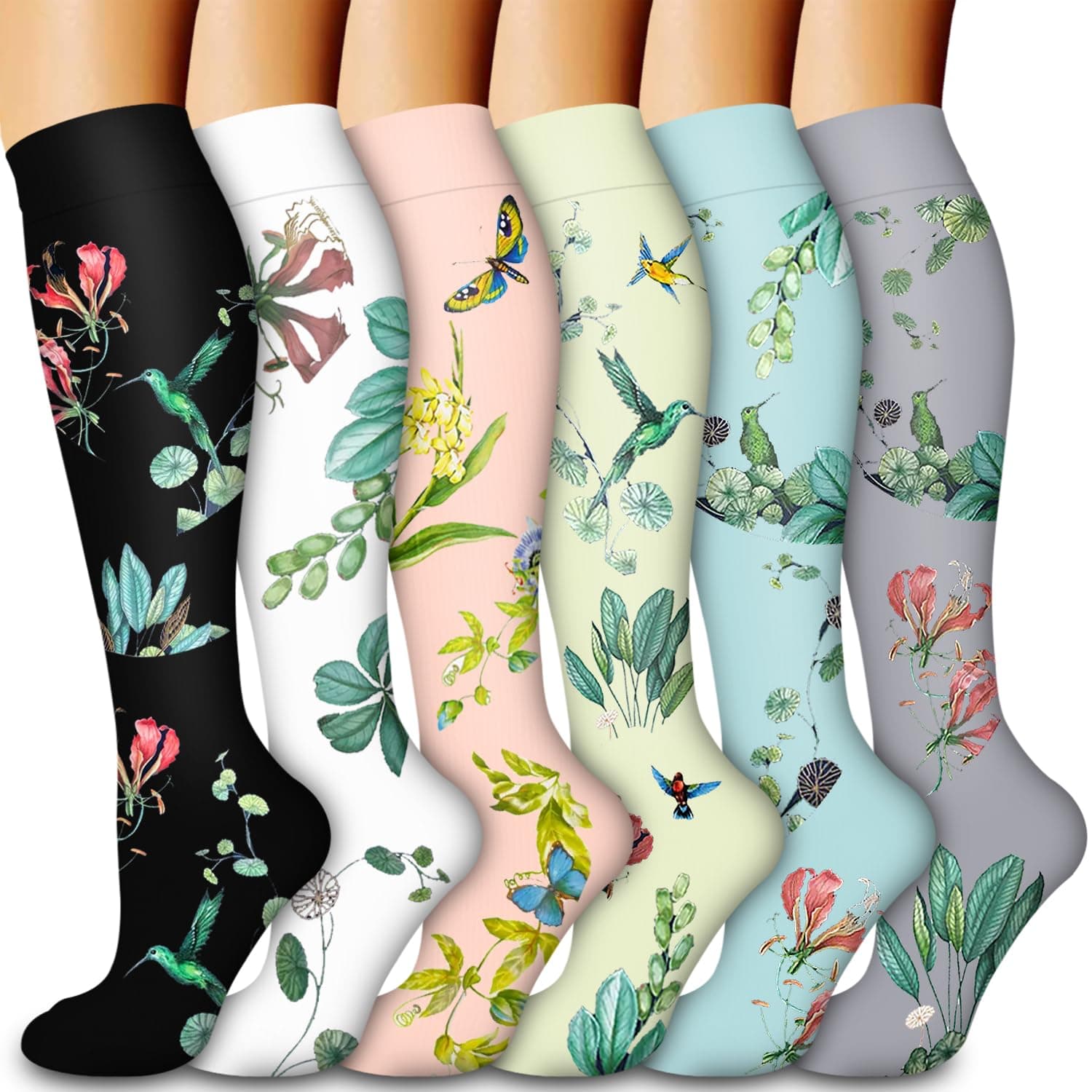 Bluemaple6 Pack Copper Compression Socks for Women & Men - Best Support for Nurses, Recovery, Running, Athletic