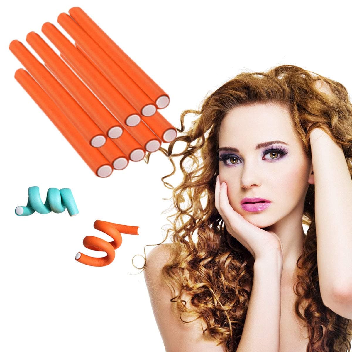 10pcs Magic Hair Curler Roller Set Curly Flex Rods soft rubber roller curler Length 9.5" (Diameter 1.2cm, Orange)