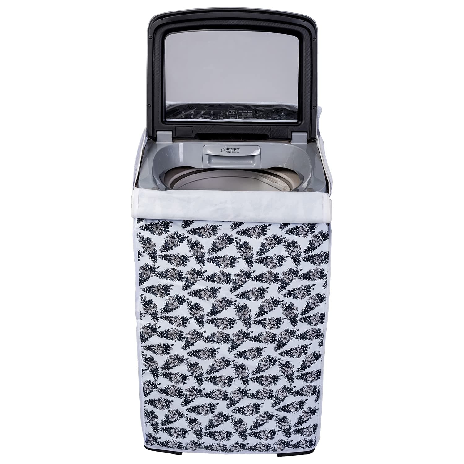 Top Load Washing Machine Cover Suitable for Samsung Back Panel 6 Kg, 6.5 Kg, 7 Kg, 7.5 Kg, 8 Kg (55cmsX55cmsX92cms, Black & White, Medium)