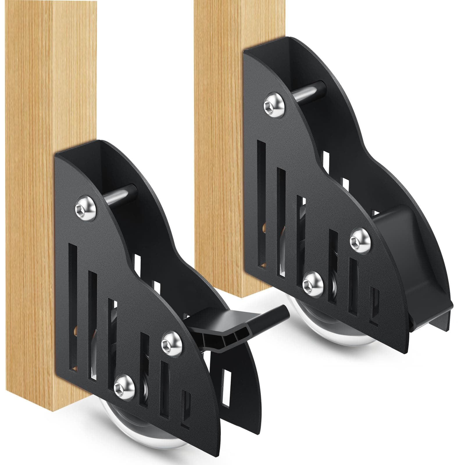 2 Pcs Sliding Library Ladder Floor Roller with Brake Movable Rolling Ladder Hardware Floor Roller Wheels Furniture Floor Rollers Ladder Accessories for Home Indoor Rolling Stepladder, Black