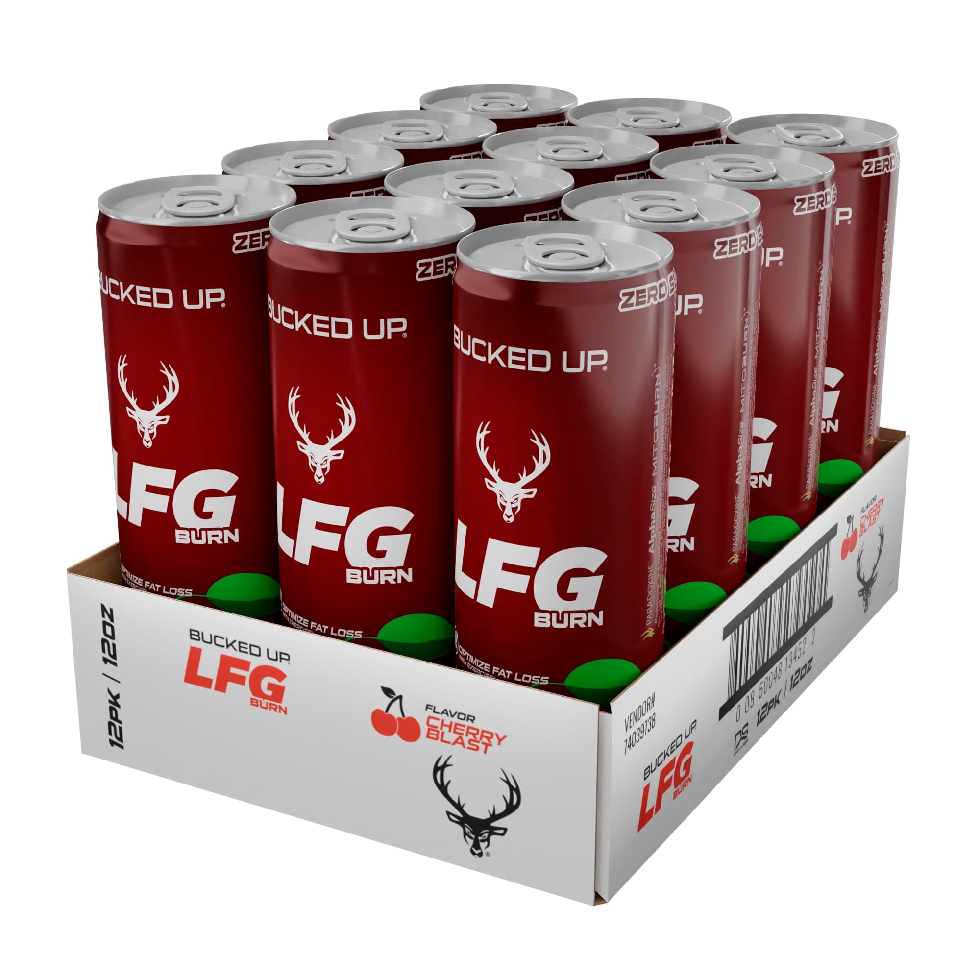 Bucked Up LFG BURN Energy Drink - Zero Sugar - 12 Pack (Cherry Blast)