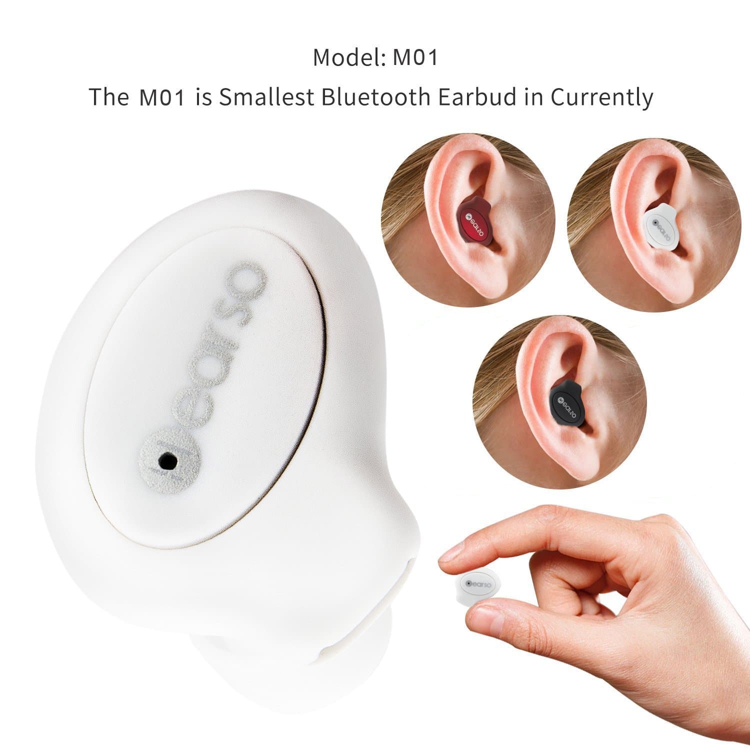 Hearso Mini Bluetooth Earbud, Smallest Invisible Wireless Headphone V4.1 Car Bluetooth Headset with Mic Hands-Free Calls for for iPhone and Android Smart Phones(1 Piece, White)
