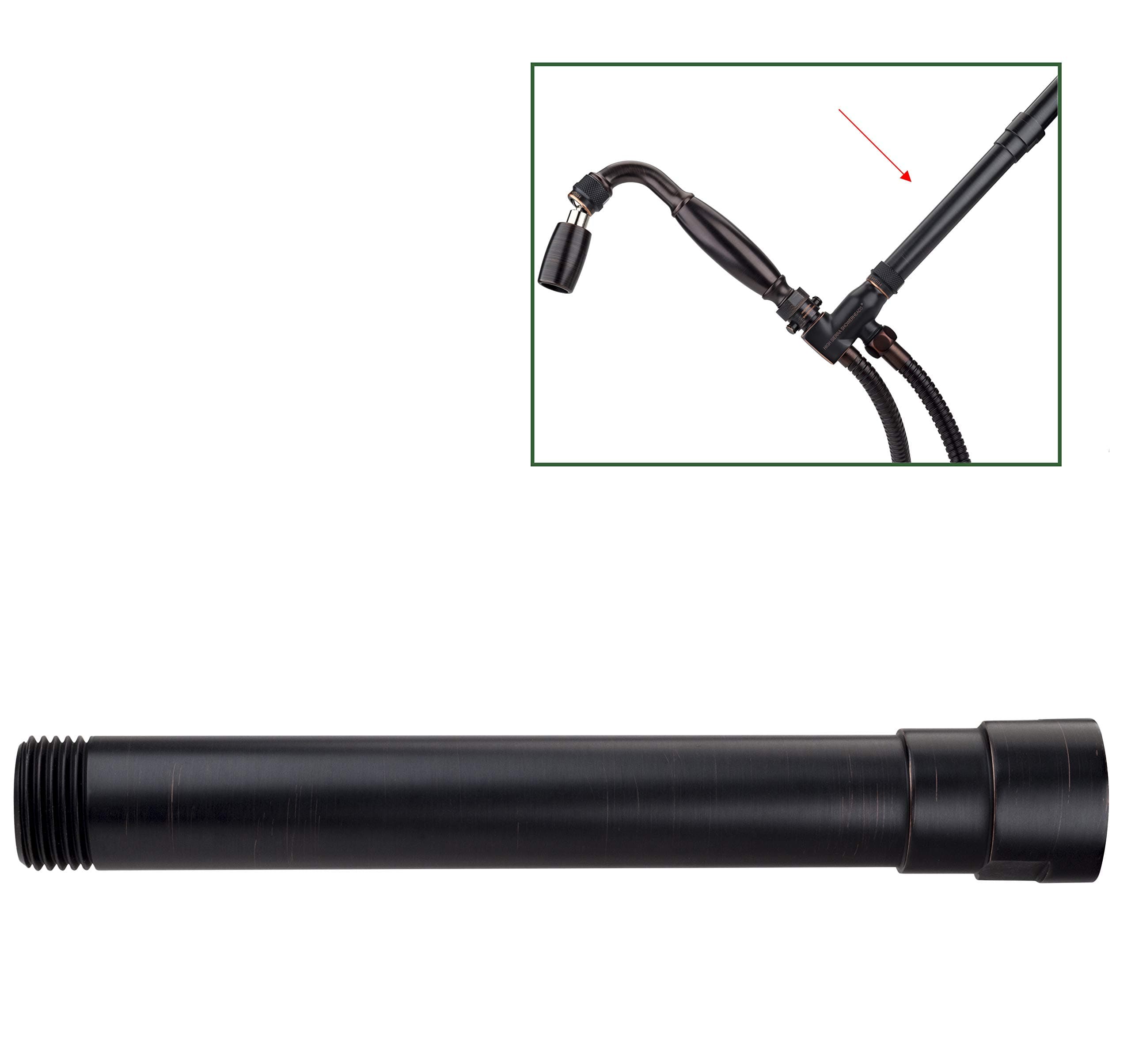 The E-Z REACH Solid Metal Shower Arm Extension, Shower Head Extender, Shower Extension Arm, Lowers Existing Shower Head/Handheld Shower Unit, Available Exclusively from High Sierra Showerheads- Bronze