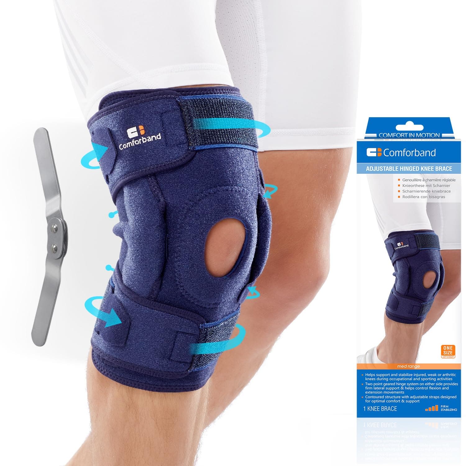 Adjustable Hinged Knee Brace, with Dual Side Hinges – Stabilizing Knee Brace for ACL PCL MCL Ligament Injuries, Meniscus Tear, Arthritis, Surgery Recovery - One Size fits Most.