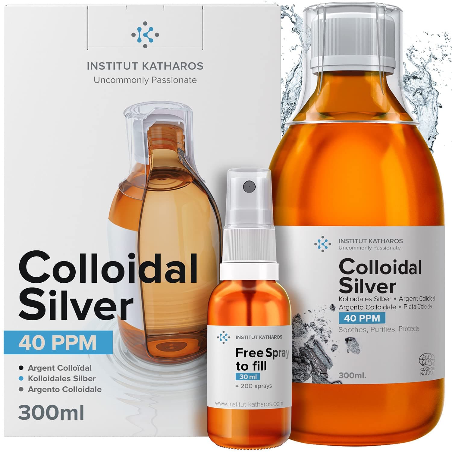 Colloidal Silver Liquid 10 fl oz & Spray to Fill ● Bioactive Hydrosol Silver Water ● Natural Immune Support Nano Sol Supplement Solution ● Ionic Minerals 40 PPM ● Organic Structured Plata Coloidal