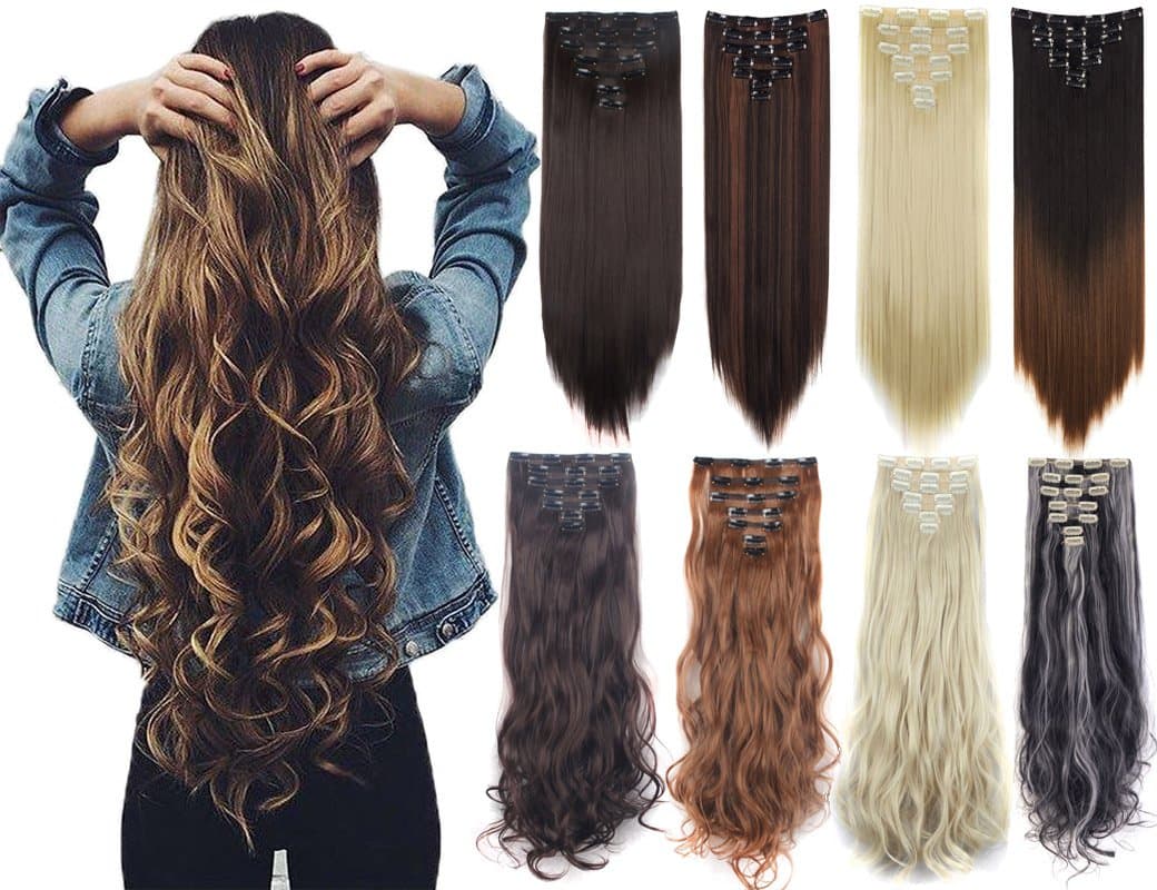 Lelinta 7Pcs Full Head 16 Clips in on Double Weft Hair Extensions, Dark Brown Curly, 24inch 160g