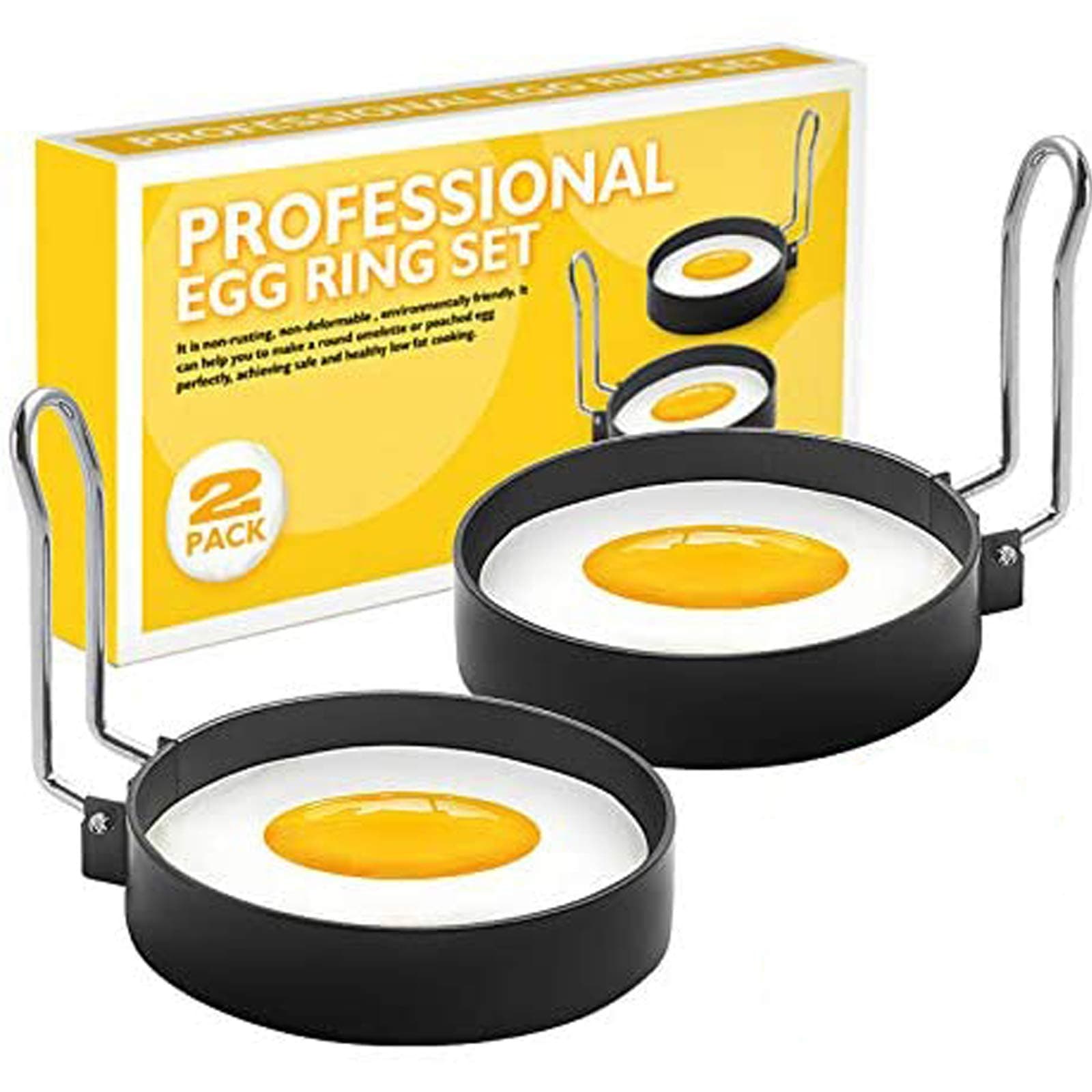 RUNYA Egg Rings Non Stick for Frying, for Fried Eggs, Pancakes, Mcmuffin, Omelettes, Crumpets, 2 Pack