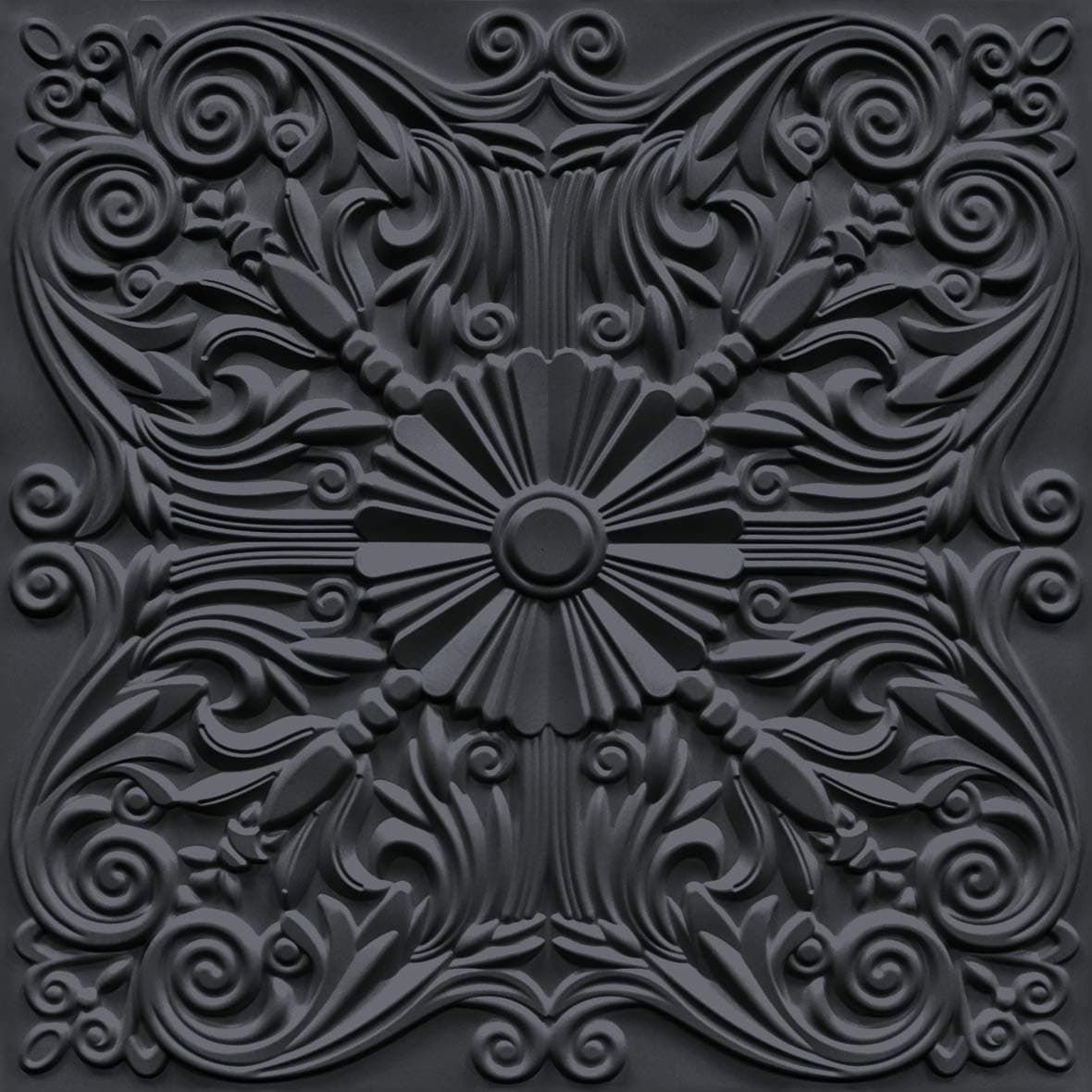 Decorative Ceiling Tile 2x2 Glue up, Lay in Ceiling Tile 24x24 Pack of 12pcs Spanish Floral in Black