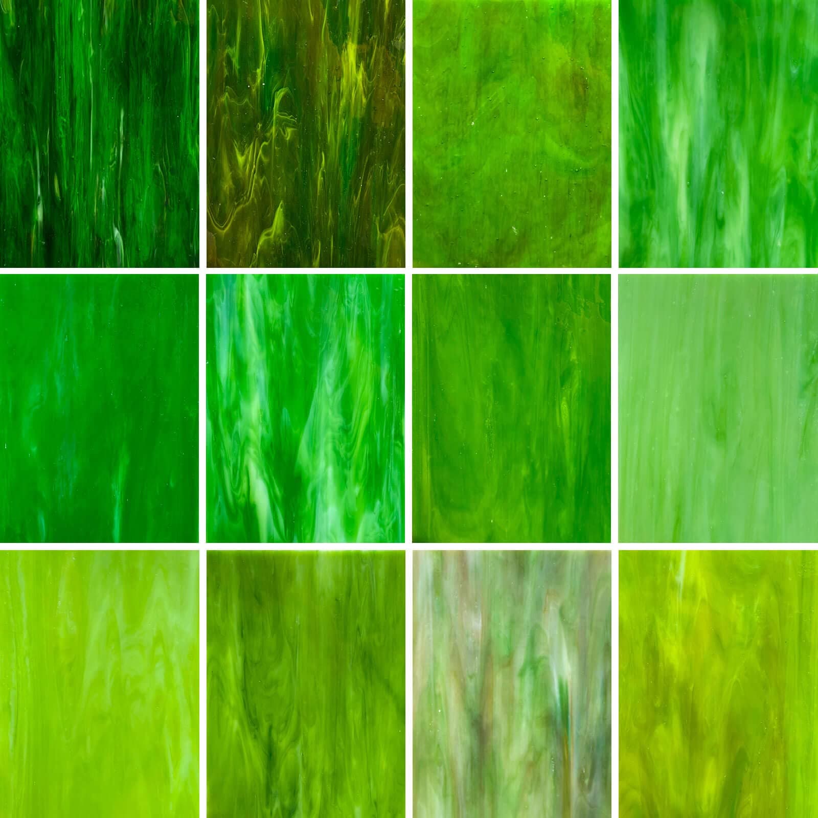 LITMIND 12 Sheets Green Stained Glass Sheets – 4 x 6 Inch Assorted Opaque Art Glass for DIY Crafts, Mosaic Projects & Starter Kit