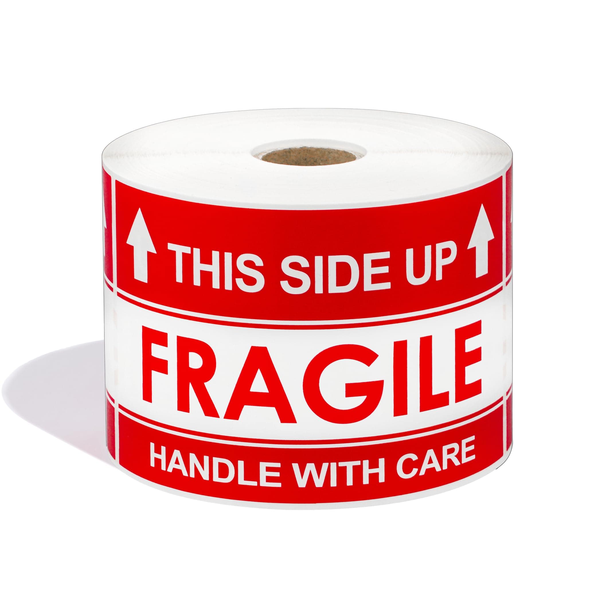 Aegis Adhesives - 3" X 5" This Side Up Arrow - Handle with Care (1 Roll, 500/Roll) Warning Shipping Labels