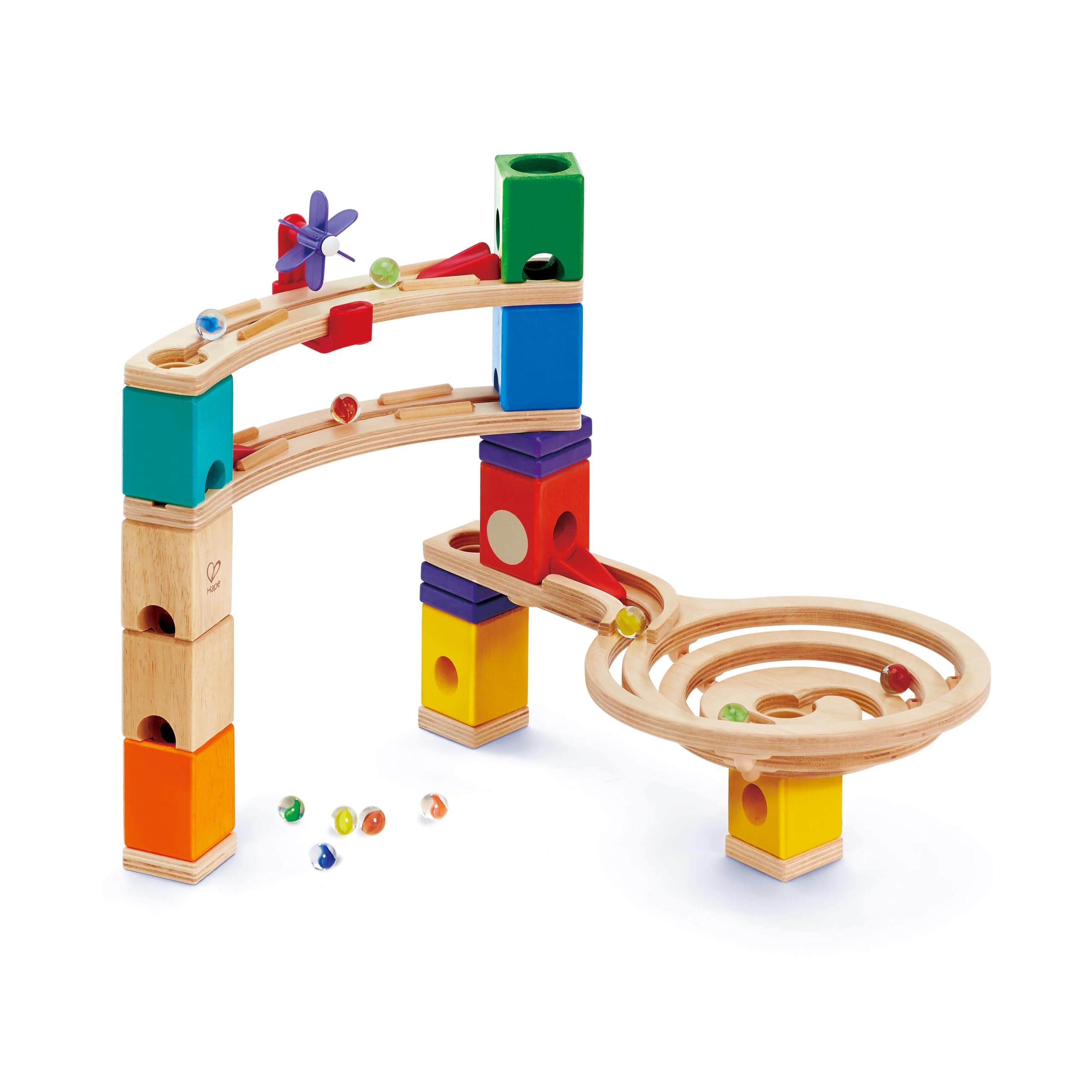Quadrilla Race to Finish Wooden Blocks with Marble Run Play