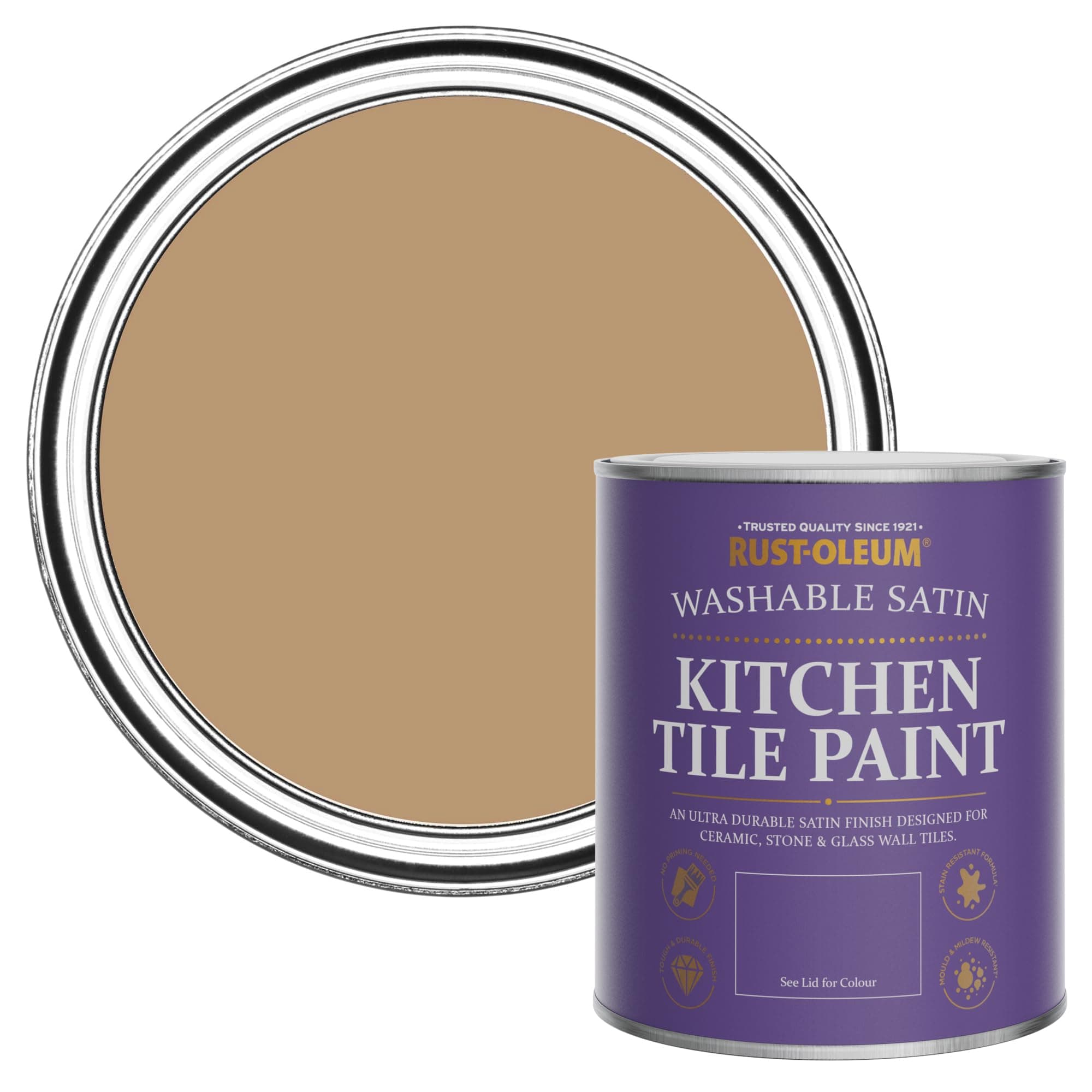 Rust-Oleum Orange Water-Resistant Kitchen Tile Paint in Satin Finish - Fired Clay 750ml