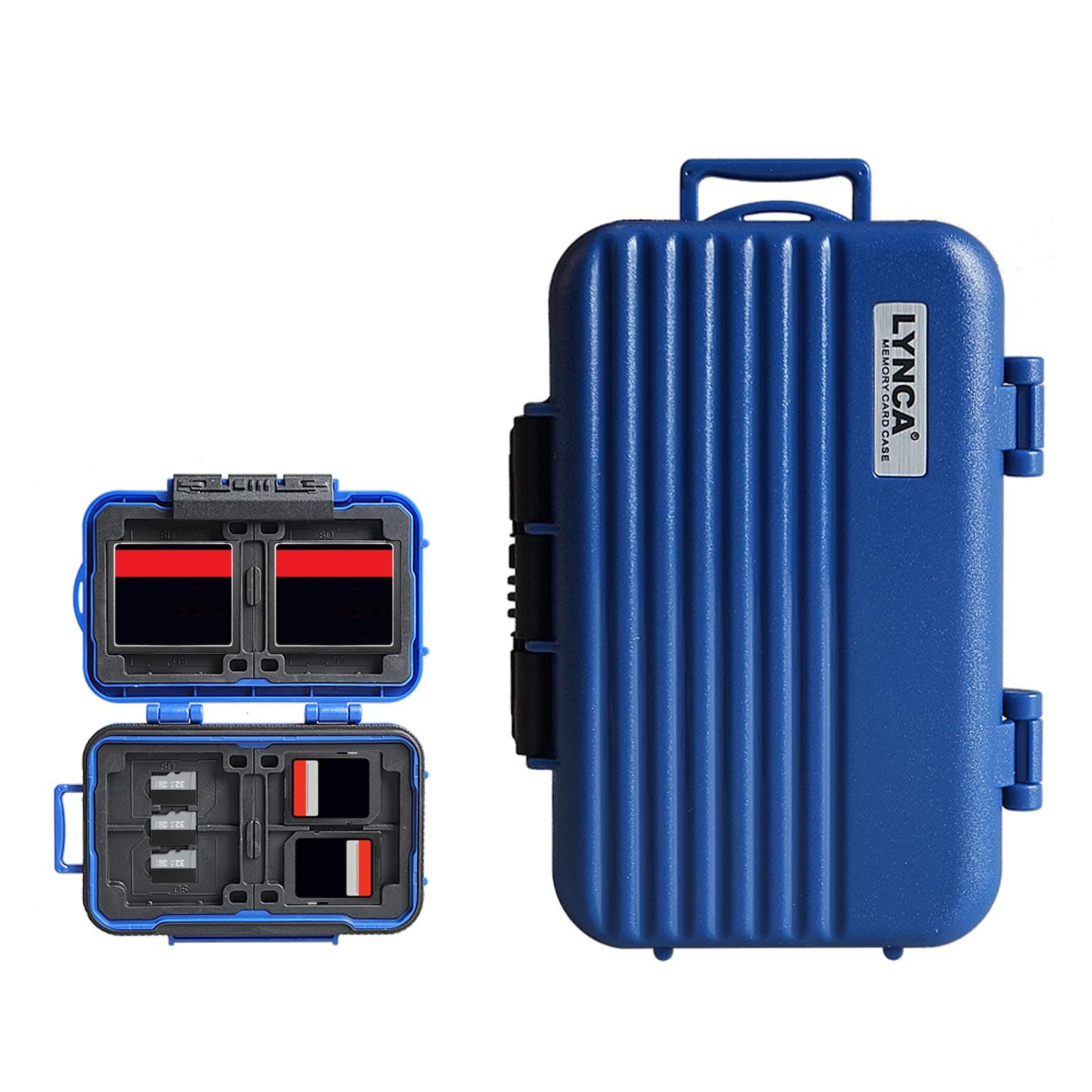 LYNCA 24 Slots Camera Memory Card Case Holder Water-Resistant Anti-Shock SD Card Case Holder Wallet for 8 SD Cards 4 CF Cards 12 Micro SD/TF Cards Storage Box, Compact Memory Cards Wallet (Blue)