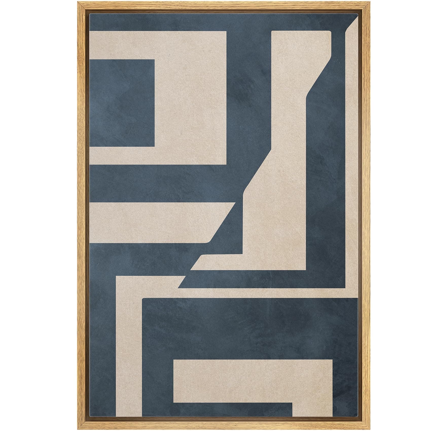 Framed Canvas Print Wall Art Blue & Tan Polygon Symbols Abstract Geometric Illustrations Modern Art Minimalism Shapes Multicolor Boho for Living Room, Bedroom, Office - 24"x36" Natural