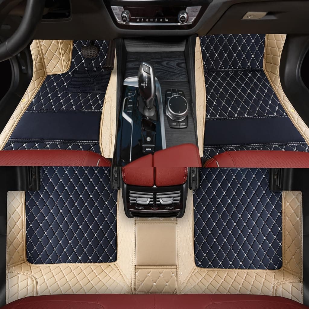 Custom Personalized Floor Mats for Cars,Luxury Full Coverage All Weather Car Floor Mats,Anti-Slip Leather Car Mat Set ,Custom Floor Mats for 99% of Cars, Trucks & SUVs (3D Beige and Black)