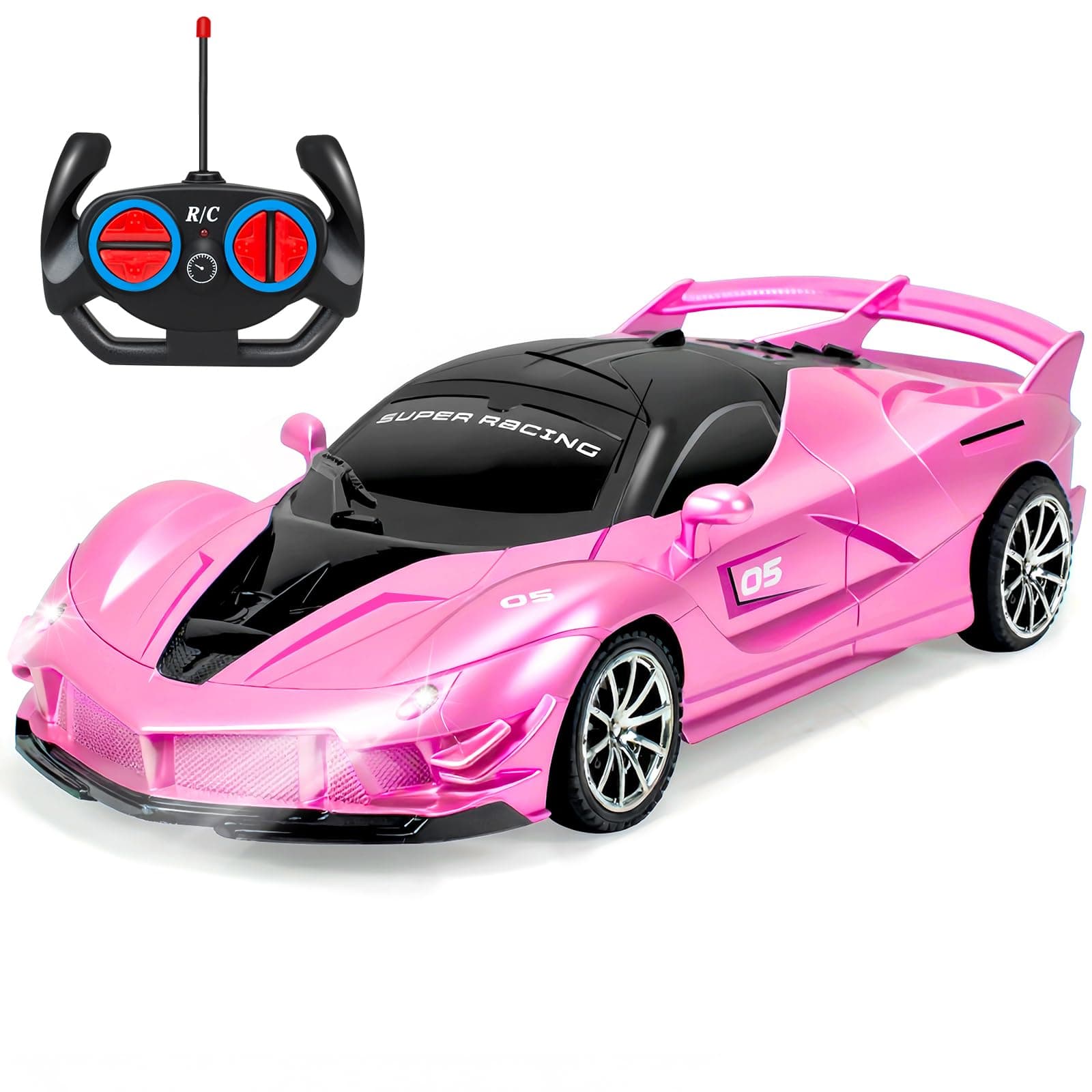 Remote Control Car for Girls, 1:18 Scale Hobby Rc Cars Toys for Kids Toddlers Age 3 4 5 6 7 8-12 Year Old- Model Sports Racing Car with Headlights Birthday Easter Gift, Pink