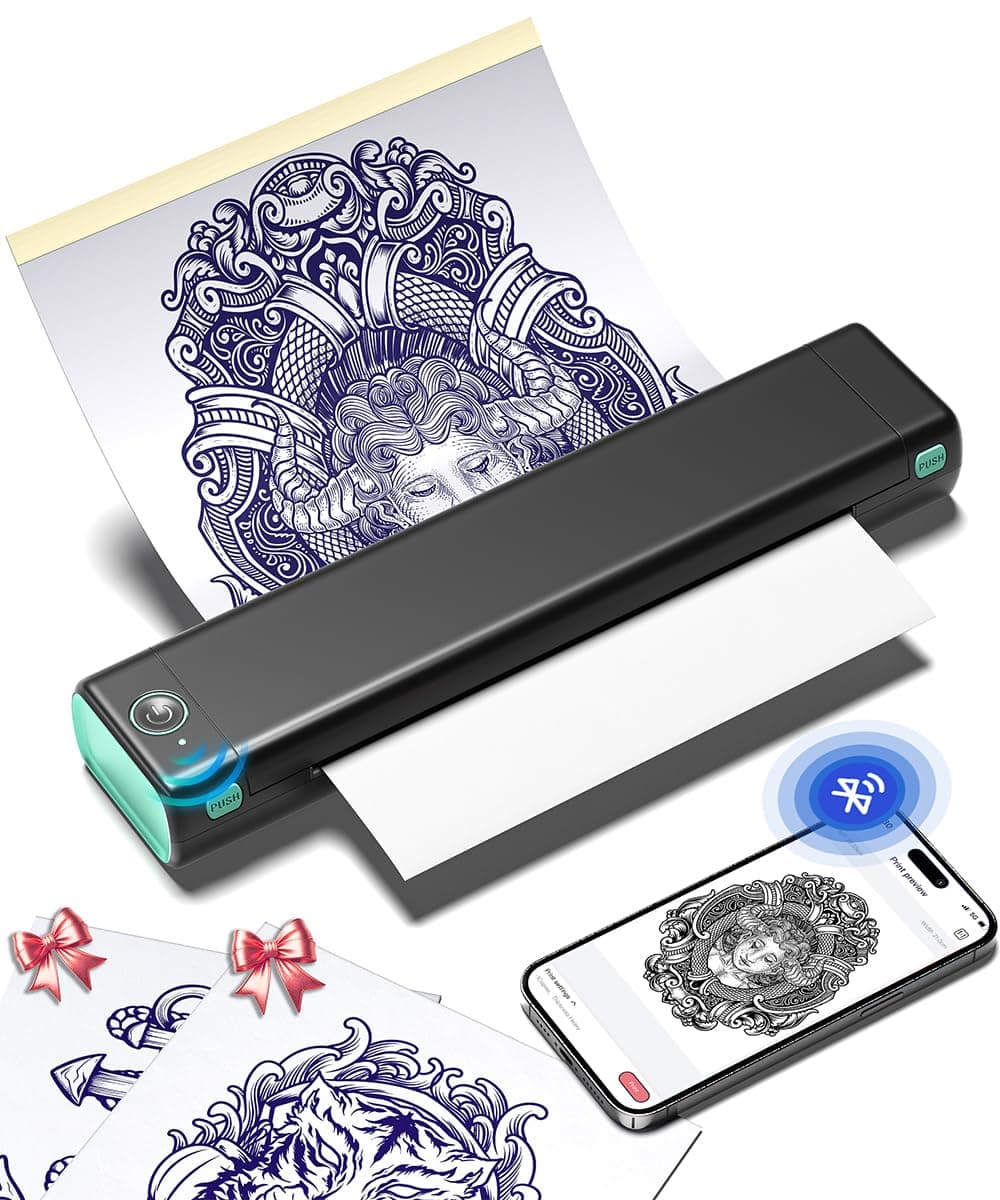 Phomemo M08F Tattoo Printer Tattoo Stencil Machine A4 Tattoo Thermal Printer Drawing For DIY,Temporary and Permanent Tattoos with 10pcs Tattoo Transfer Paper
