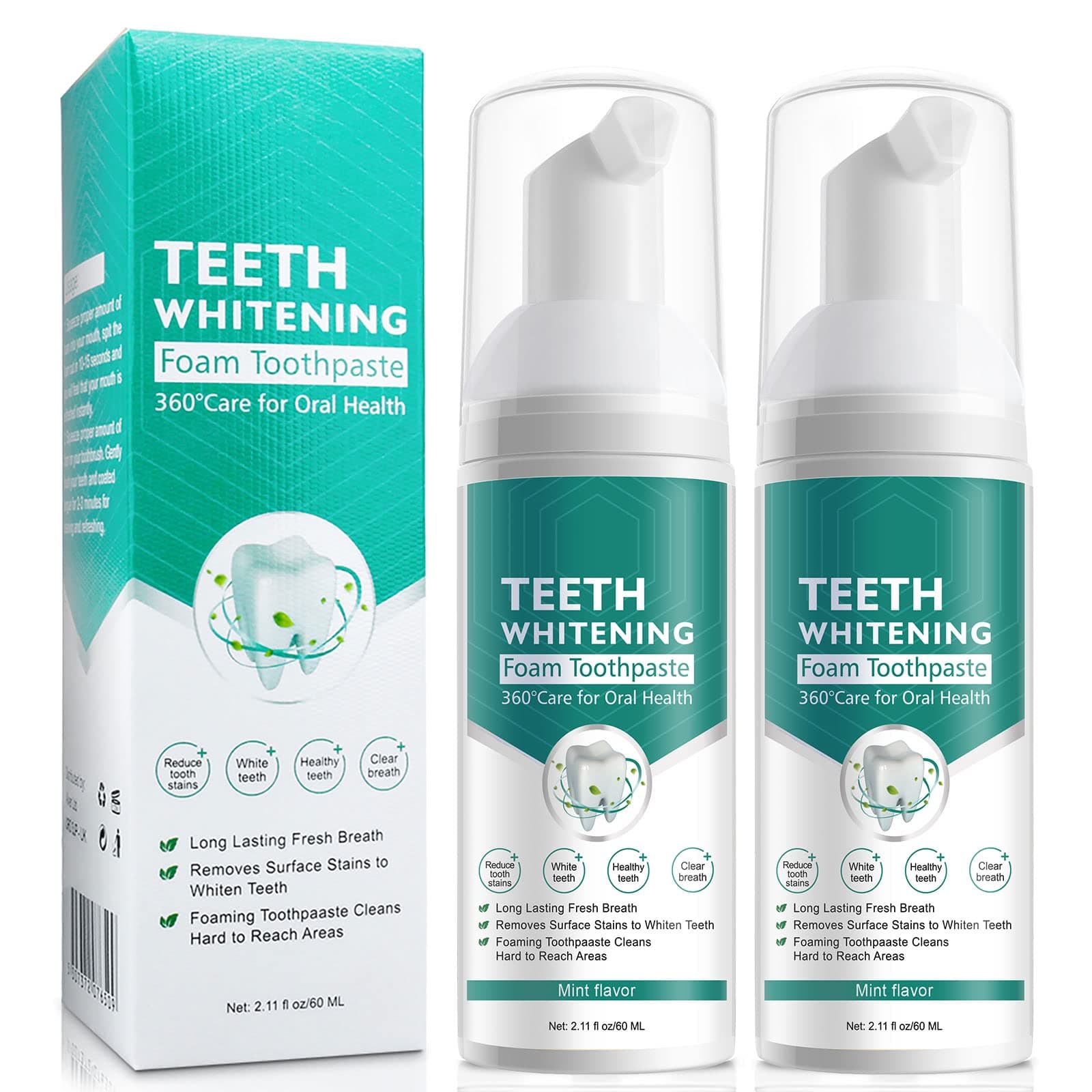 Teeth Whitening Toothpaste, 2 Pack Foam Whitening Toothpaste, Ultra-fine Mousse Foam Deeply Cleaning Gums, Stain Removal