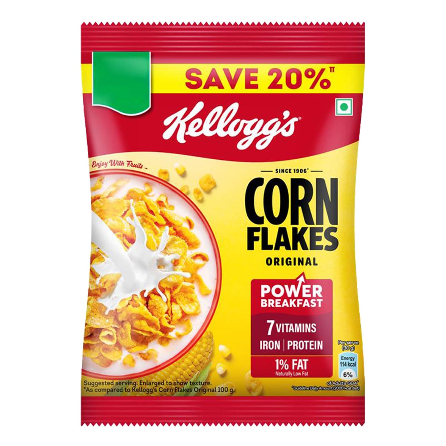 Kellogg's Corn Flakes Original, High in Iron, High in B Group Vitamins, Breakfast Cereals, 53g/60g (Weight May Vary)