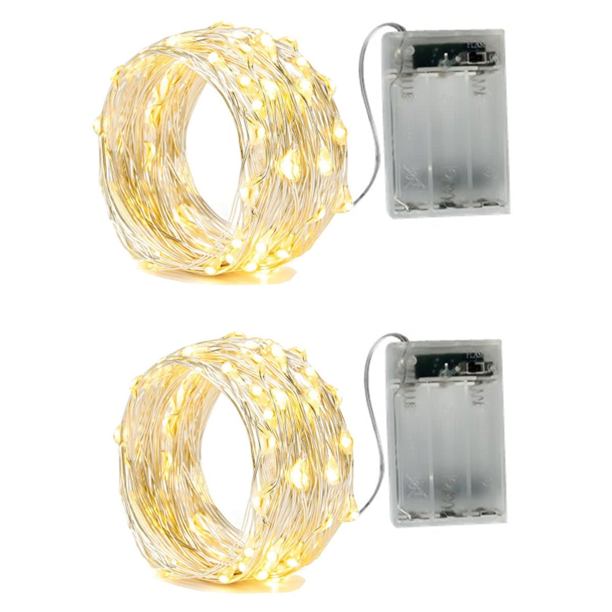 2 Pack Fairy Lights Battery Operated, Silver Wire 2 Mode Chains 16.5ft /5 Meter 50 LEDs String Lights for Bedroom Christmas Party Wedding Decoration Warm White (Warm White, 5 Meter)