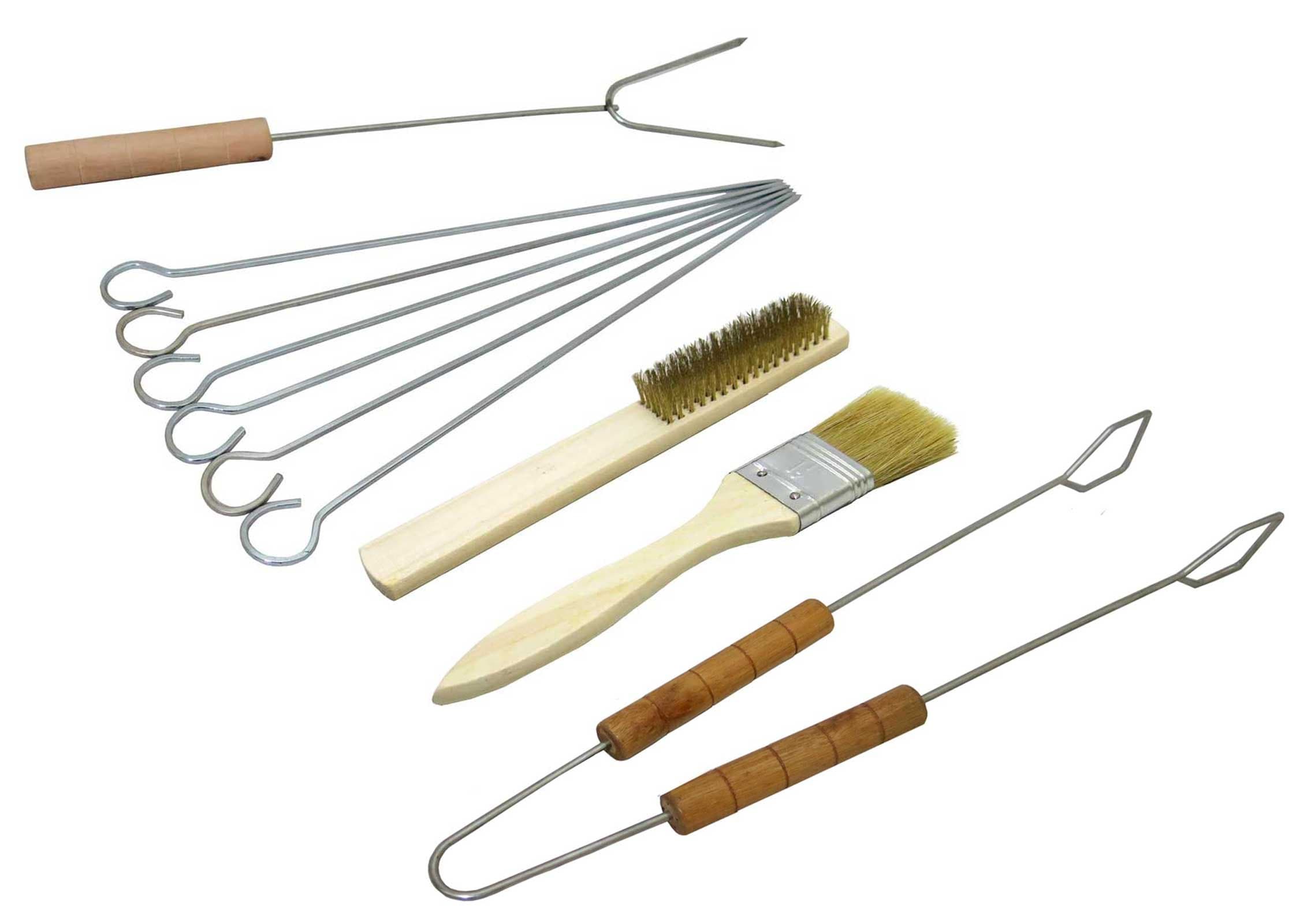 Fabrilla BBQ Grill Tools Set - Barbeque Skewers, BBQ Fork, BBQ Tong, BBQ Cleaning Brush and Oil Brush