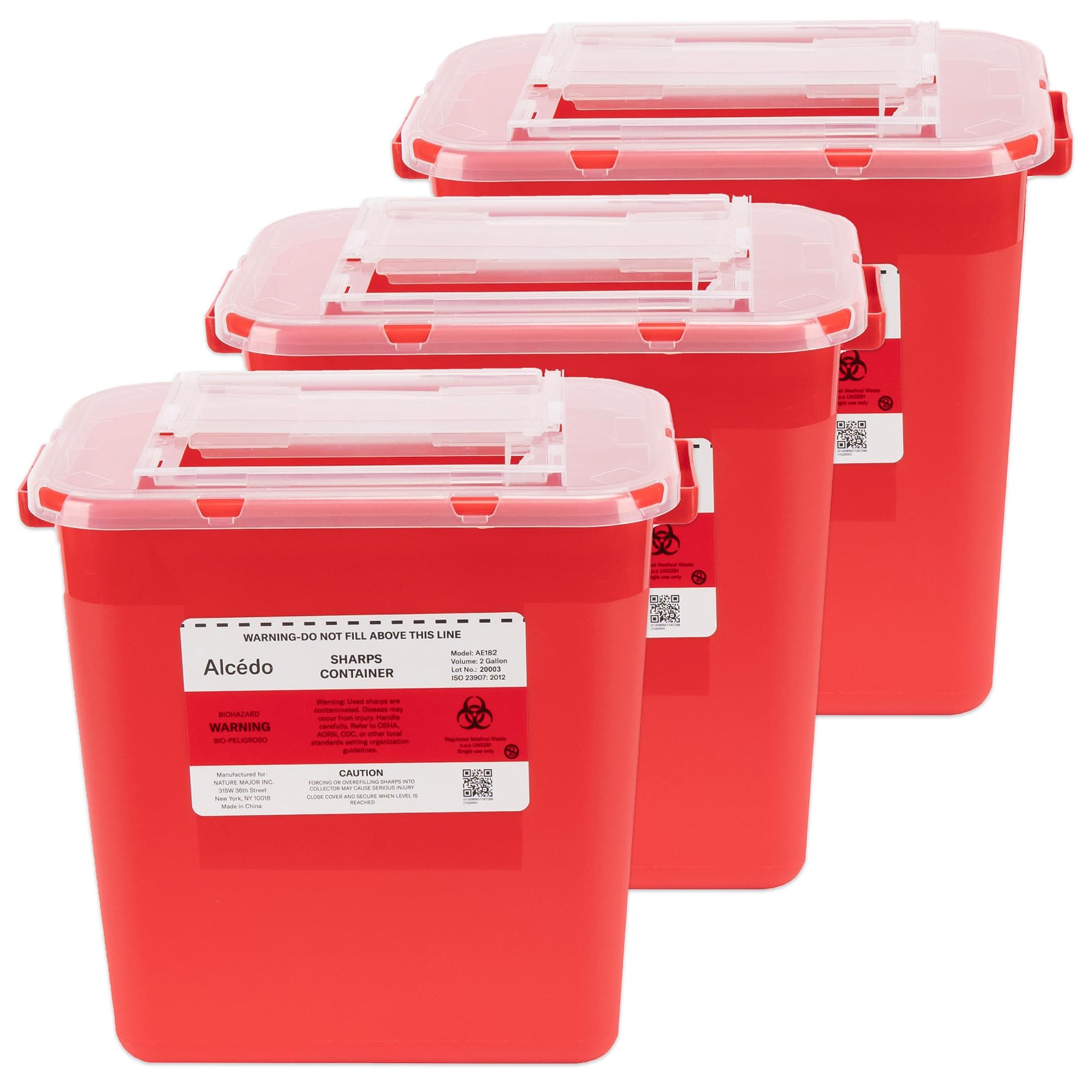 Sharps Container for Home Use 2 Gallon (3-Pack), Biohazard Needle and Syringe Disposal, Professional Medical Grade