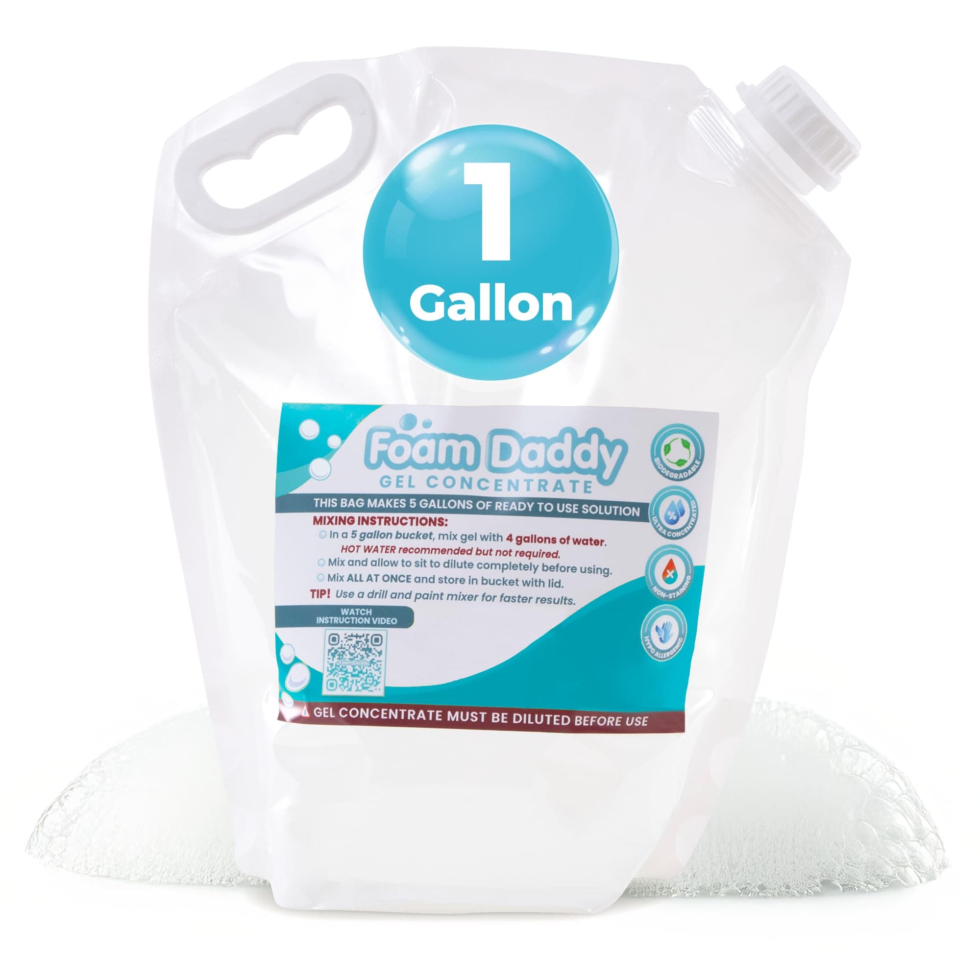 Foam Daddy Foam Machine Gel Solution - Professional Super Stacking Foam Machine Refill, 10 Rounds, Foam Machine Fluid that Makes 400 Gallons of Foam Party Fun! - 1 Gallon