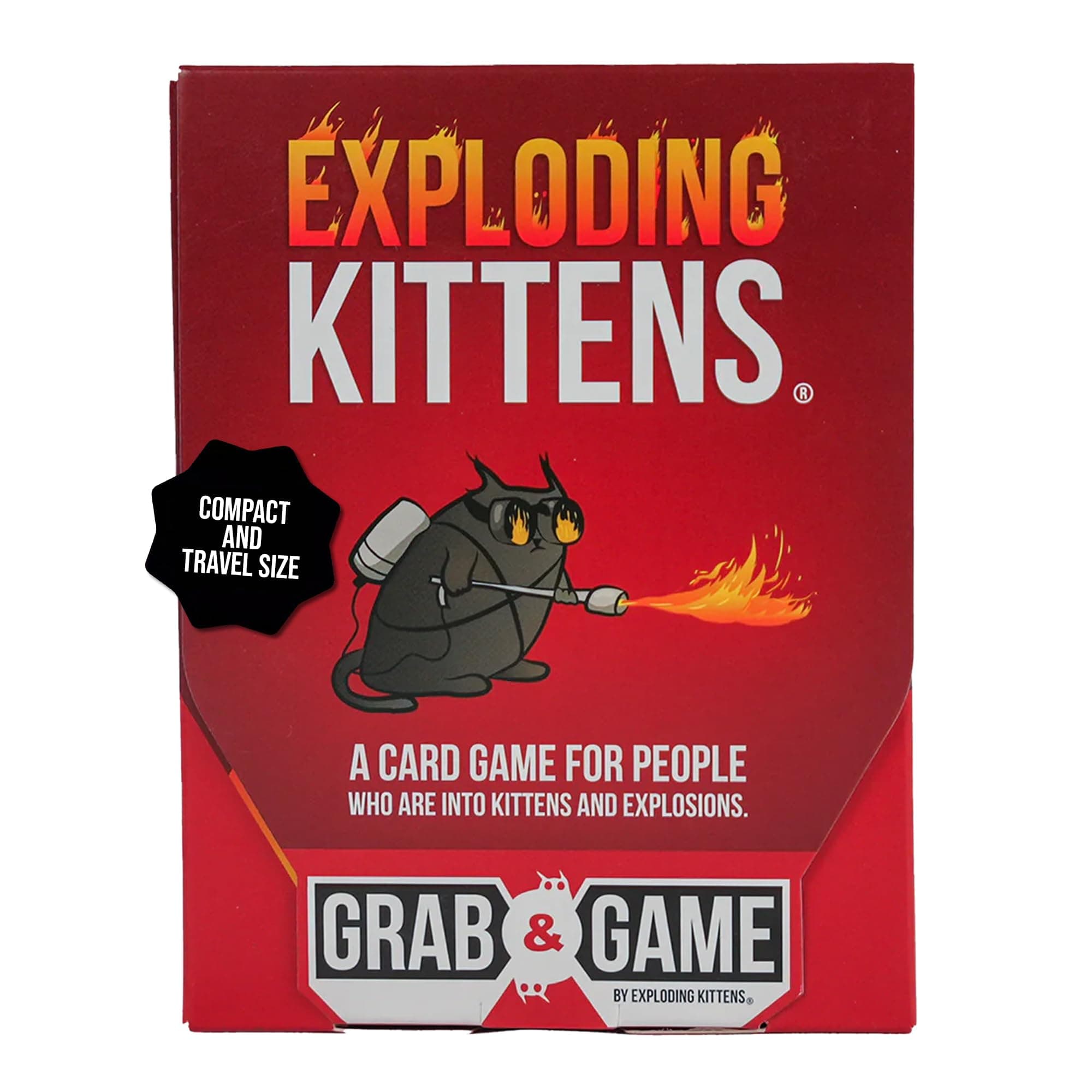 Exploding Kittens - Grab & Game - 2-4 Players - Ages 7+ - 10 Minutes to Play - Travel Sized High Stakes Card Game - Party Game, Family Game Night, Kid and Adult Card Game, Red