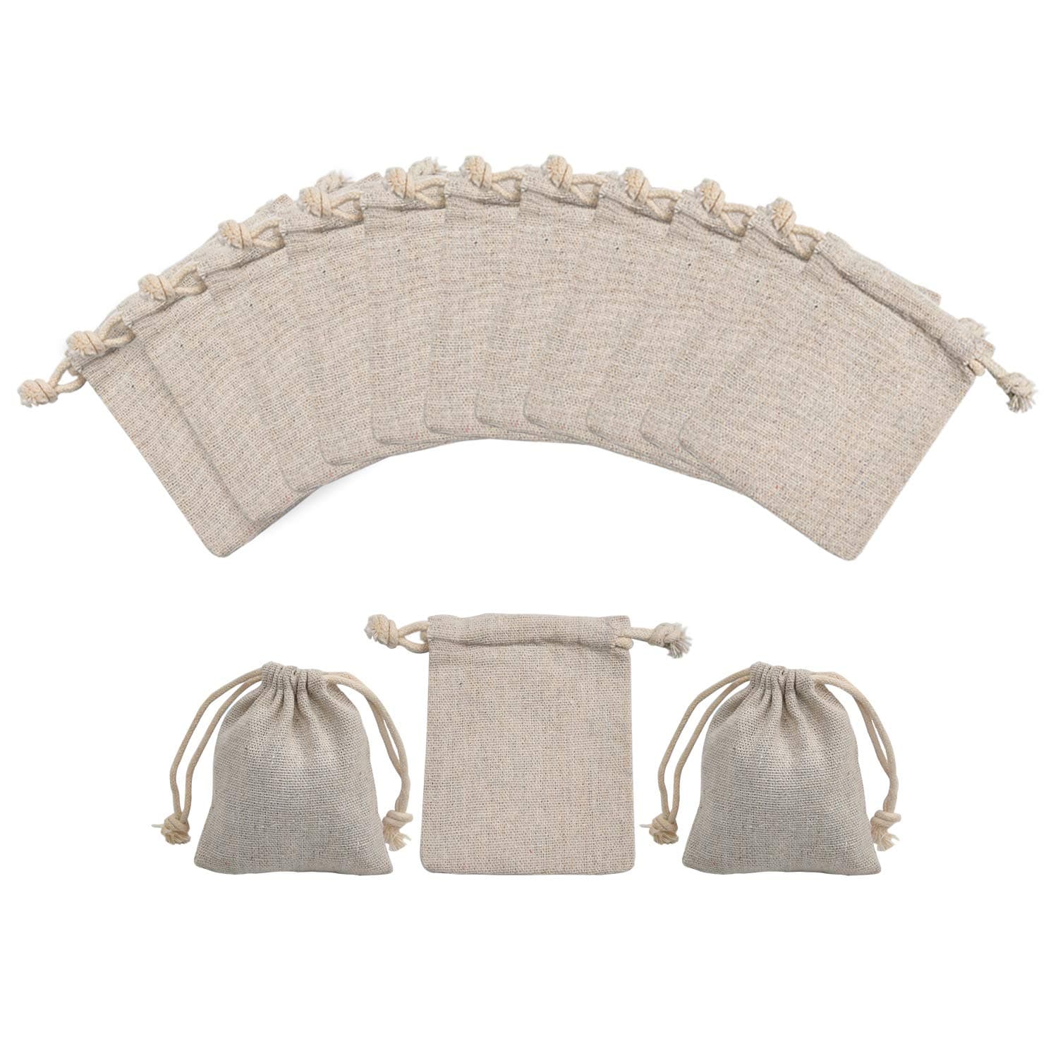 Calary 25pcs Double Canvas Drawstring Gift Bag Cotton Pouch Gift Sachet Bags Muslin Bag Reusable Tea Bag 5x7 Inch