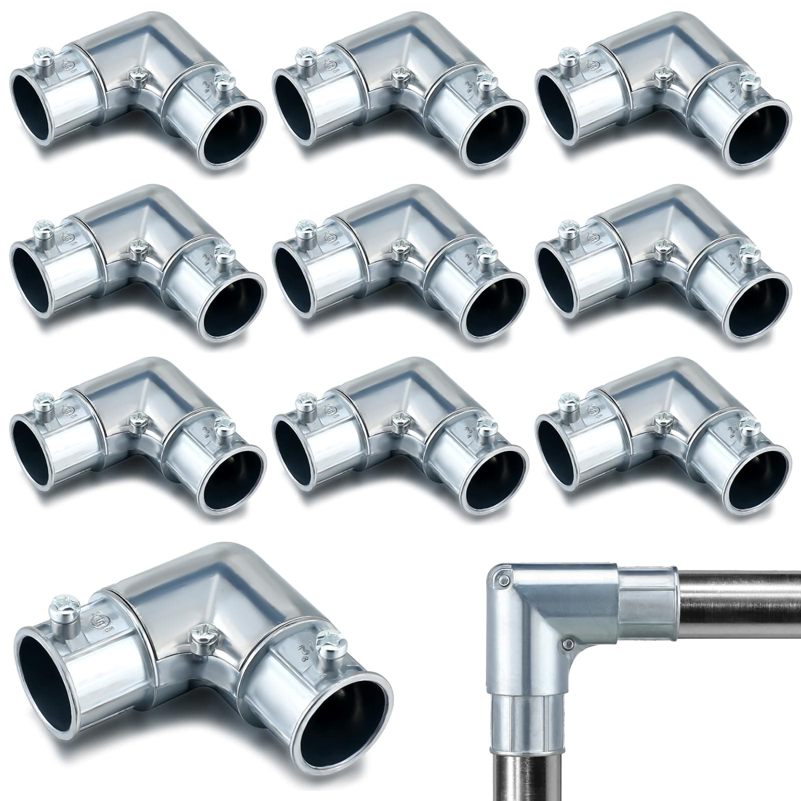 Gisafai 10 Pcs EMT Conduit Fittings Inside Corner Pull Elbow, EMT 90 Degree Metal Conduit Capped Corner Coupling, Combo Head Set Screw, Zinc Die Cast, Silver (1/2 Inch)
