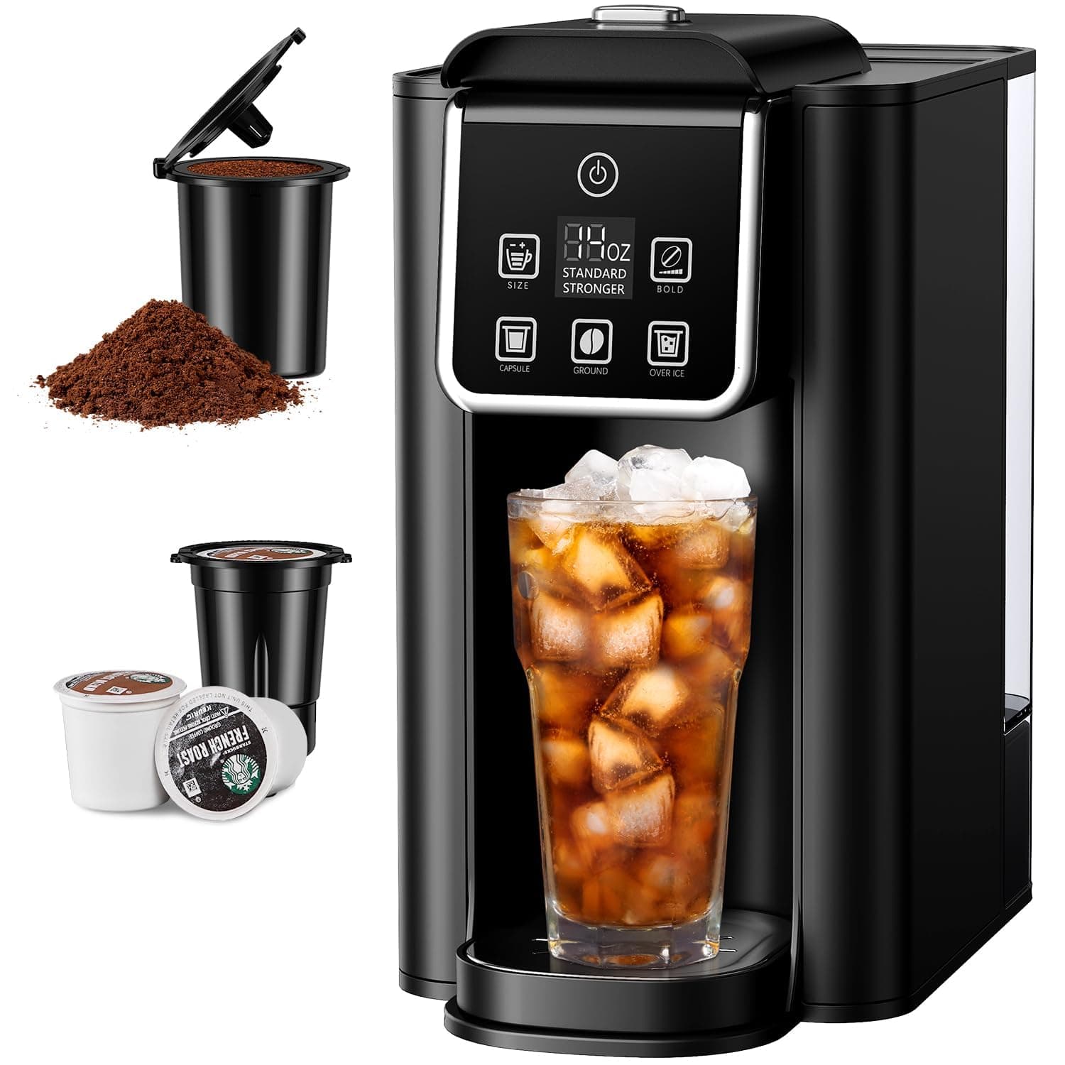 SHARDOR - Single serve coffee maker, hot and iced coffee maker for K-Cup pods and ground coffee, 6-14oz beer sizes, 50oz removable water tank, bold beer setting,