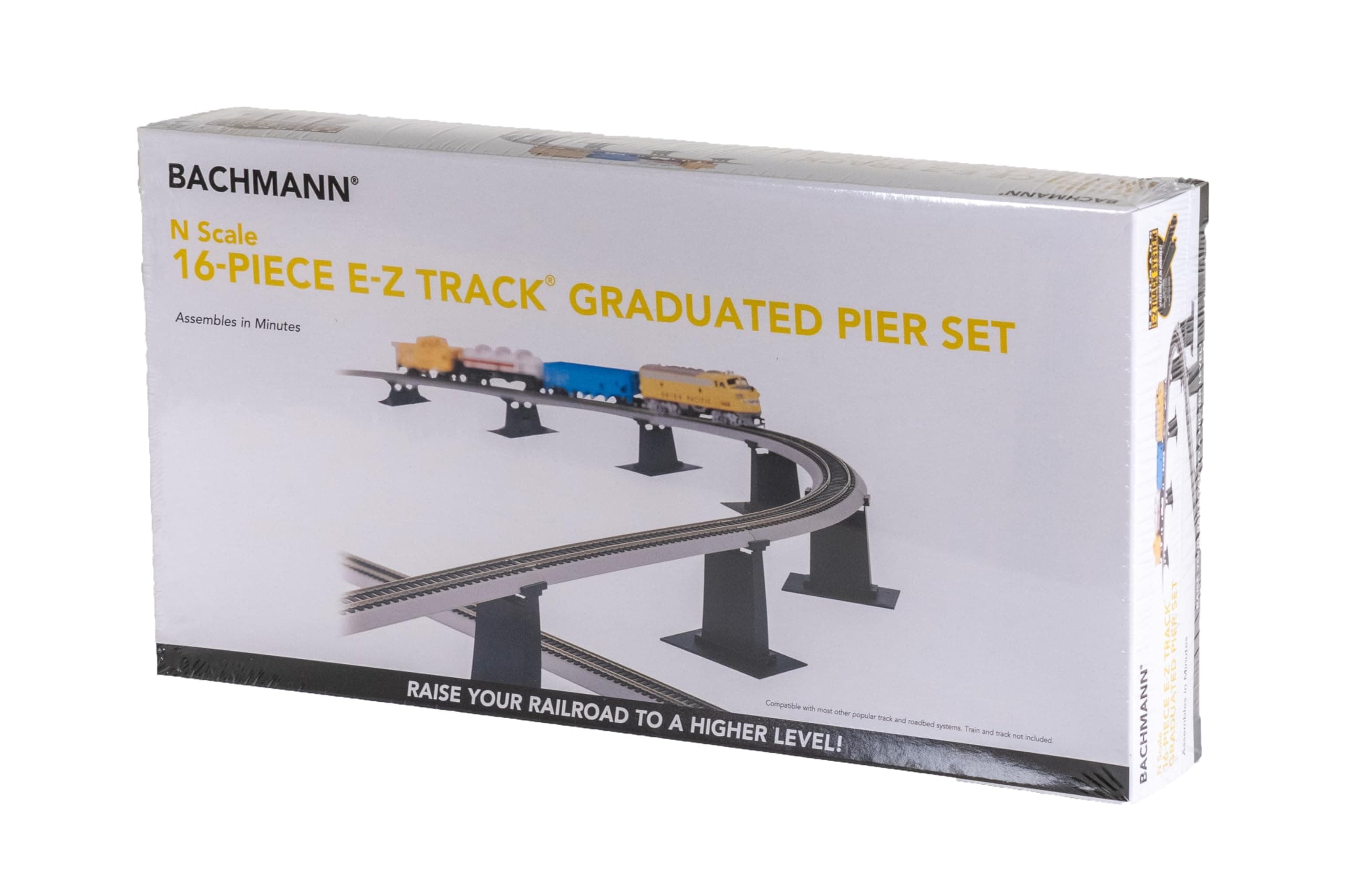 Bachmann Trains - Snap-Fit E-Z TRACK 16 PC. E-Z TRACK GRADUATED PIER SET - NICKEL SILVER Rail With Grey Roadbed - N Scale, 8
