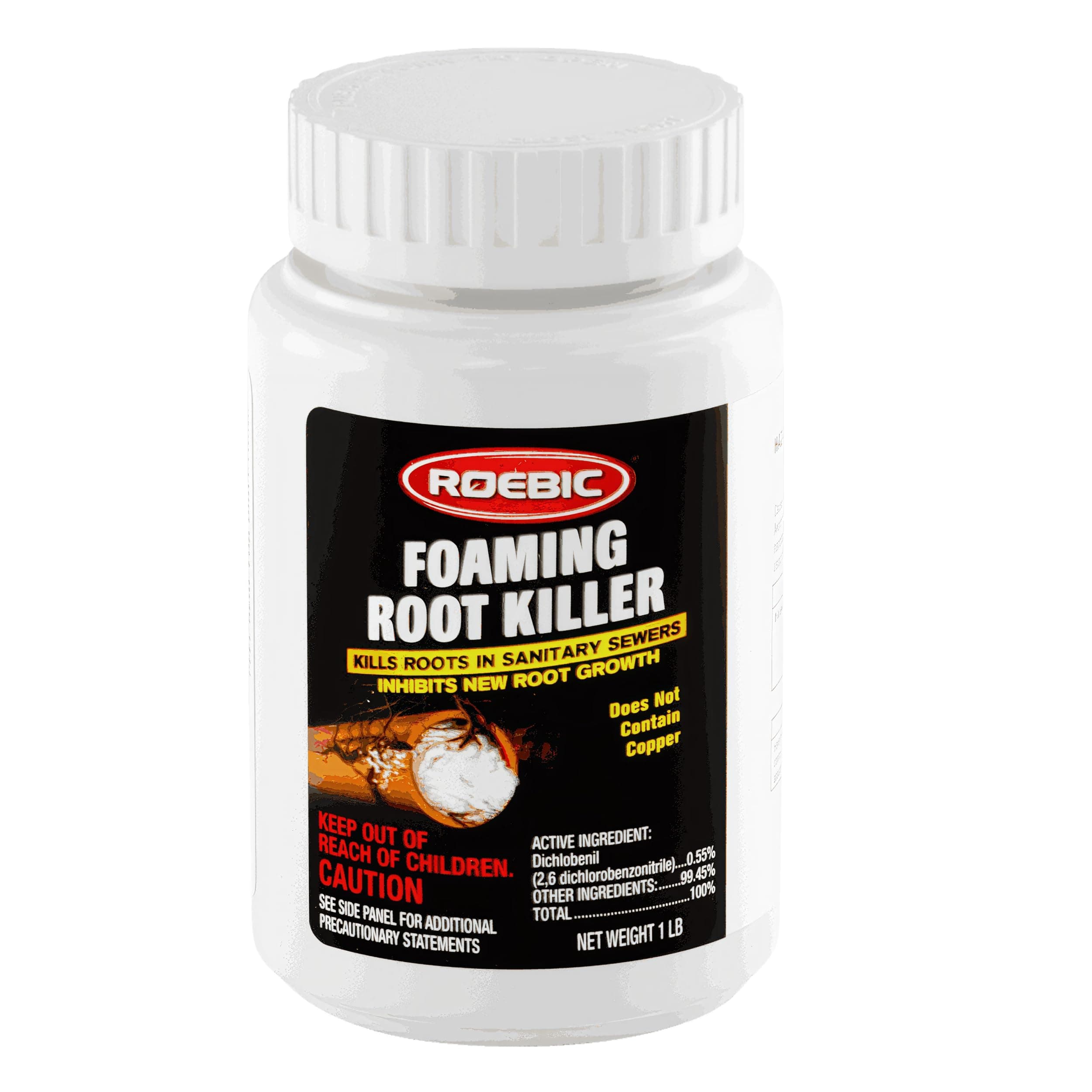 Roebic FRK-1LB Foaming Root Killer, Clears Pipes and Stops New Growth, Safe for All Plumbing, 1 Pound White