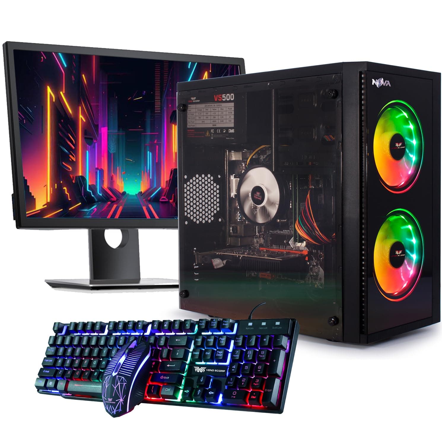 Veno Scorp Budget Gaming PC 22” Bundle Intel Core i5-16GB RAM - 500GB HDD – GT 730 2GB NOVA ARGB Gaming Case - WINDOWS 11 (Renewed)