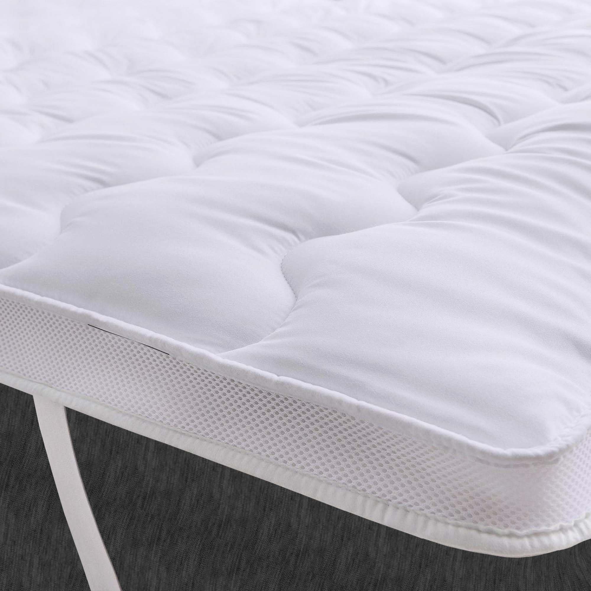 Luxury Air Flow Extra Thick Mattress Topper Double Bed Soft Touch Microfibre Hollowfiber Filling Extra Firm Mattress Topper Double Size Bed, Non-Allergenic – Machine Washable Bed Pad