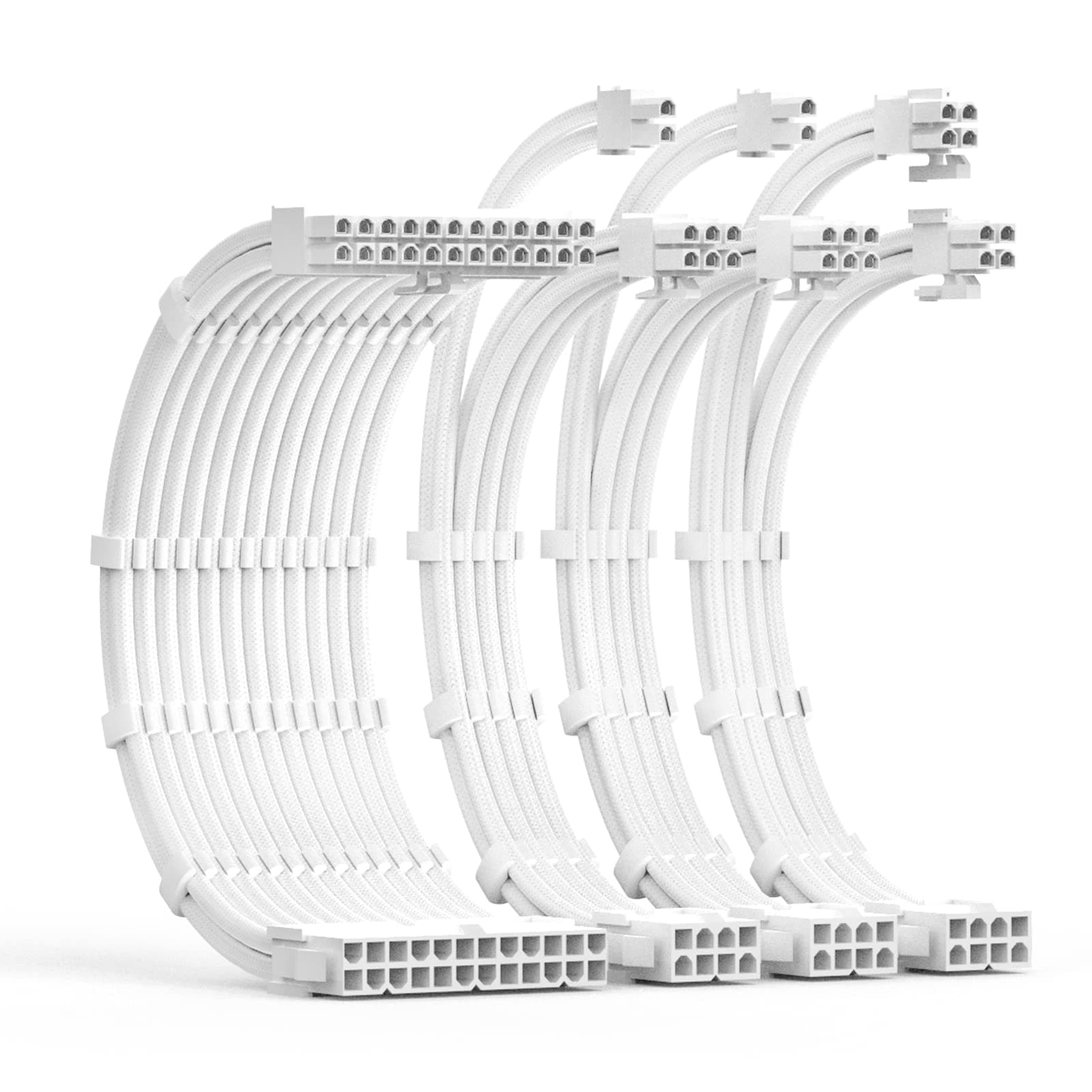 PSU Cable Extension Kit 30CM Length with Cable Combs 1x24Pin/1x8Pin(4+4) EPS/2x8Pin(6P+2P) PCI-E/PC Sleeved Cable for ATX Power Supply(White)