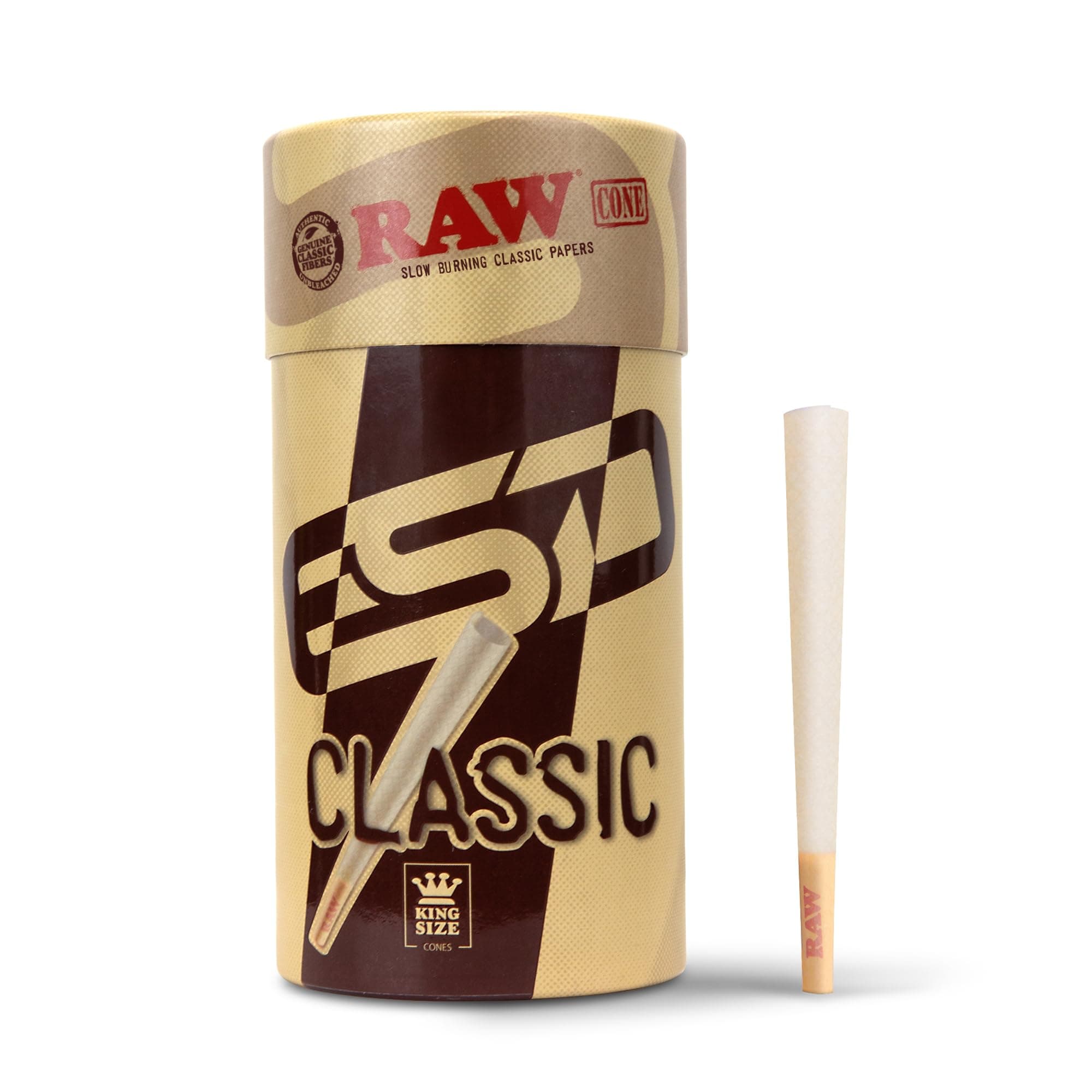 RAW Cones Classic King Size | 100 Pack | Natural Pre Rolled Rolling Paper with Tips & Packing Sticks Included