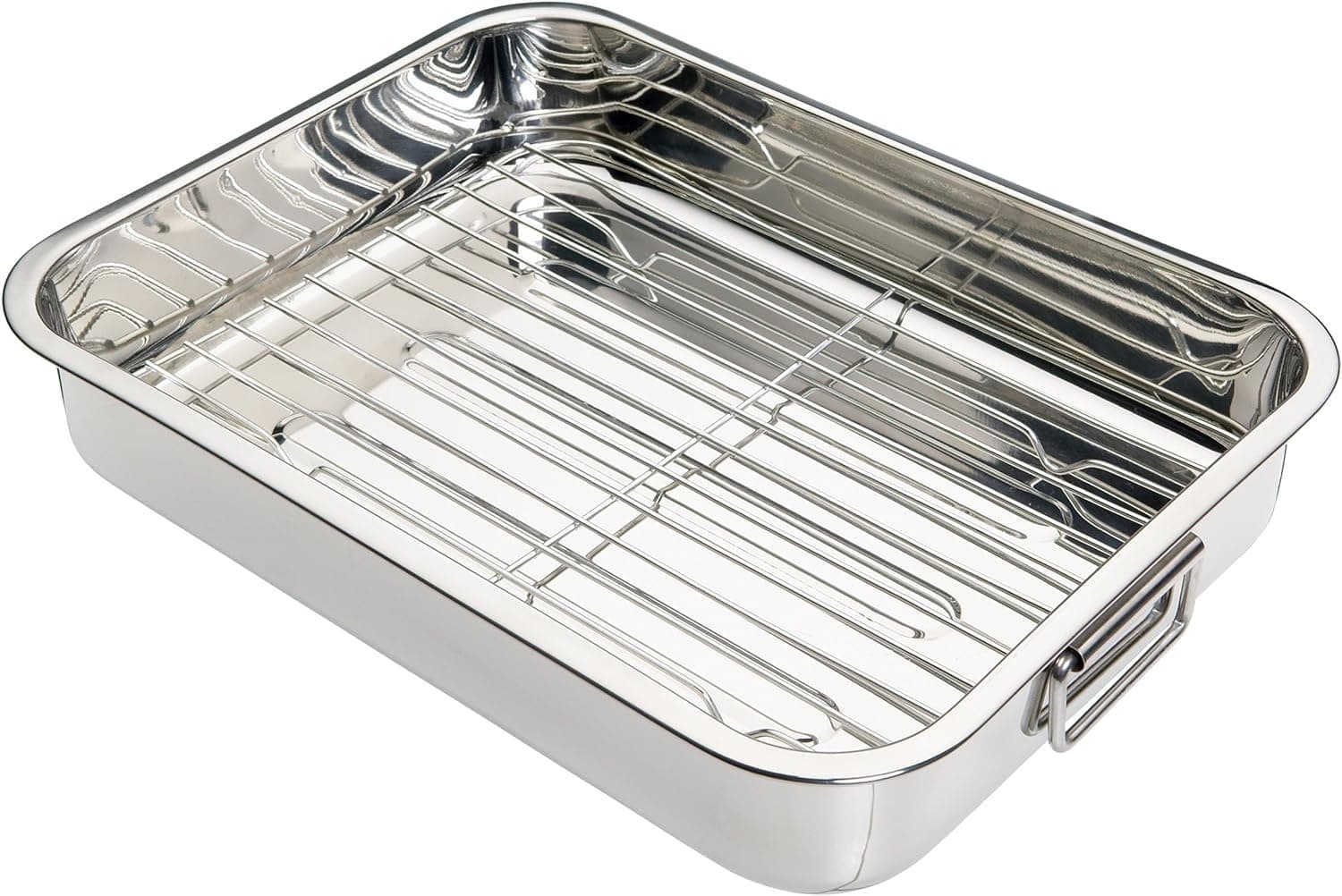 Stainless Steel Roasting Pan with Rack, Sleeved Silver Medium (37 x 28 6.5cm ) KCRNR35